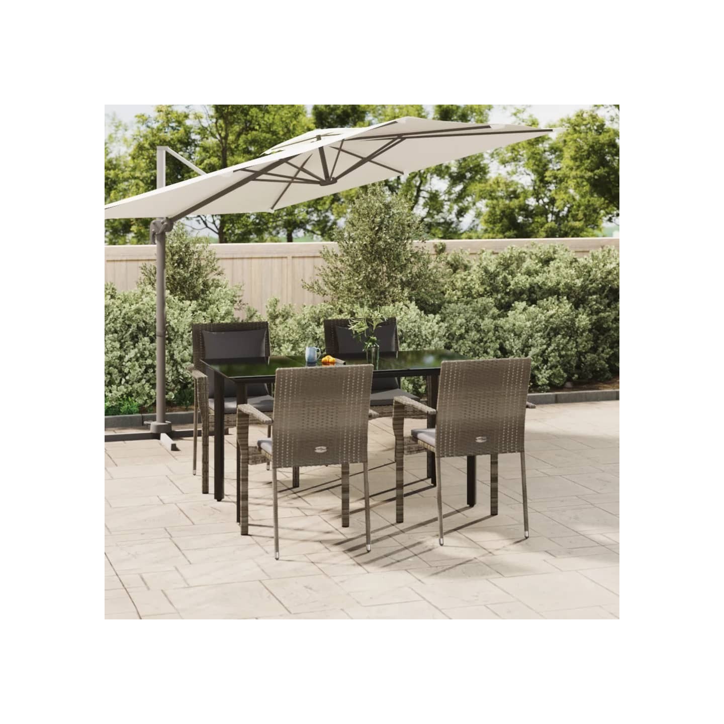 Ensemble à manger de jardin coussins 5 pcs noir et gris