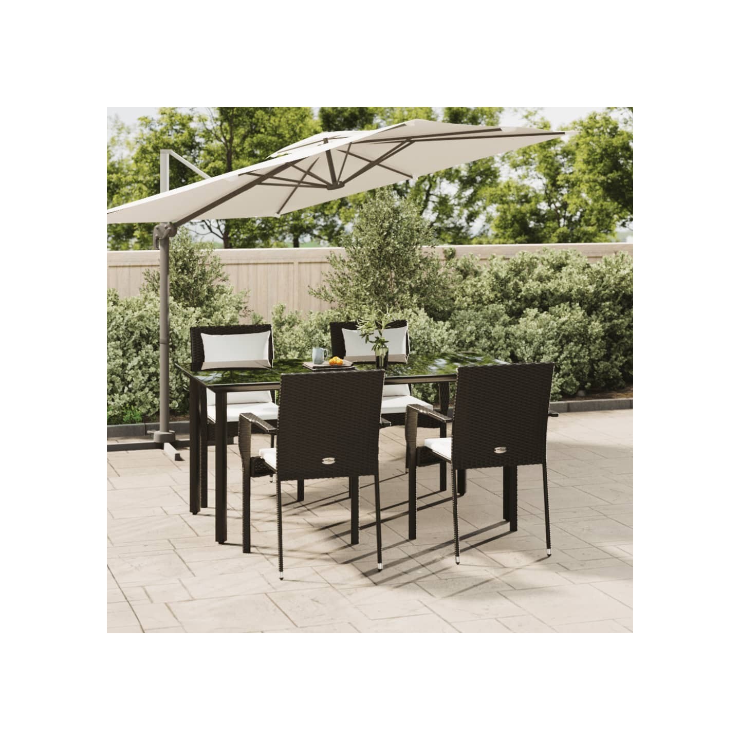 Ensemble à manger de jardin coussins 5pcs Noir Résine tressée