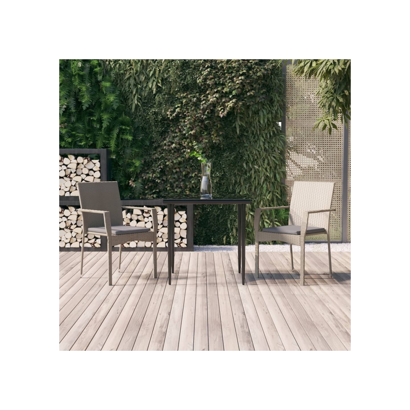 Ensemble à manger jardin 3pcs avec coussins noir et gris