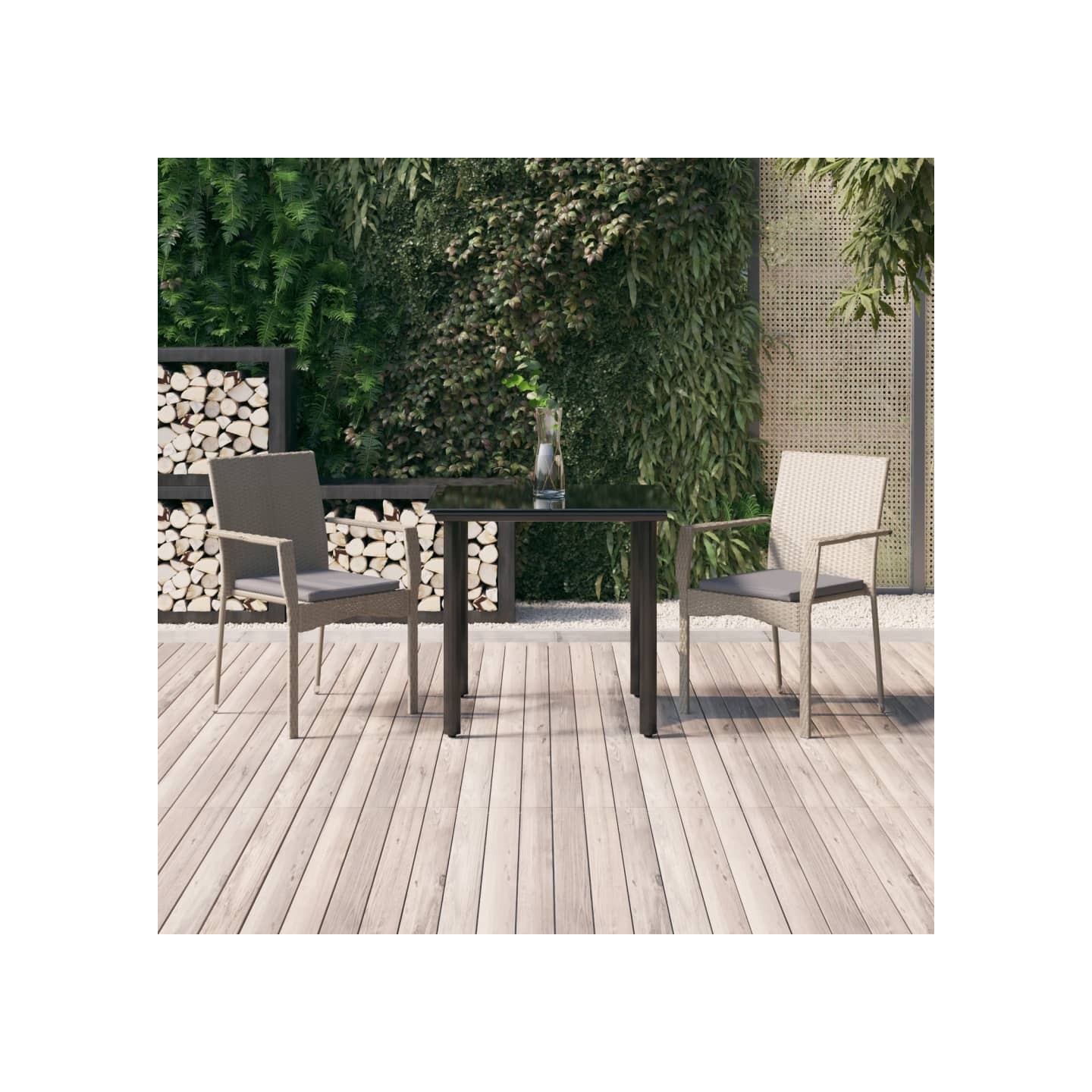 Ensemble à manger jardin 3pcs avec coussins noir et gris