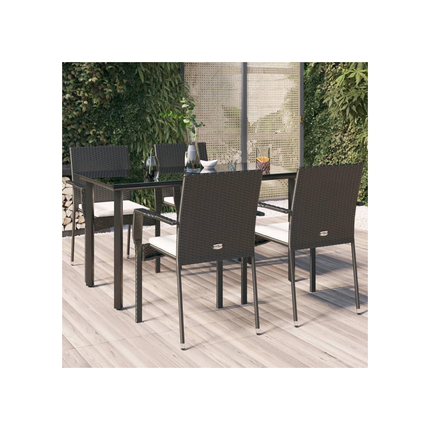 Ensemble à manger de jardin coussins 5pcs Noir Résine tressée