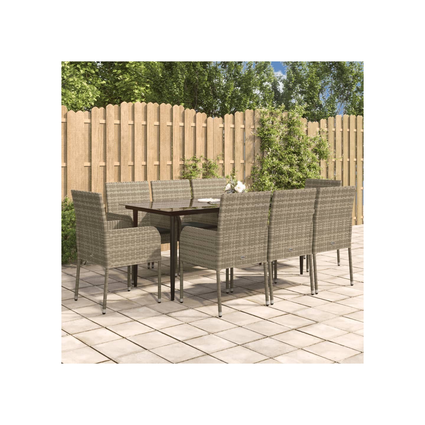 Ensemble à manger de jardin 9pcs et coussins noir et gris