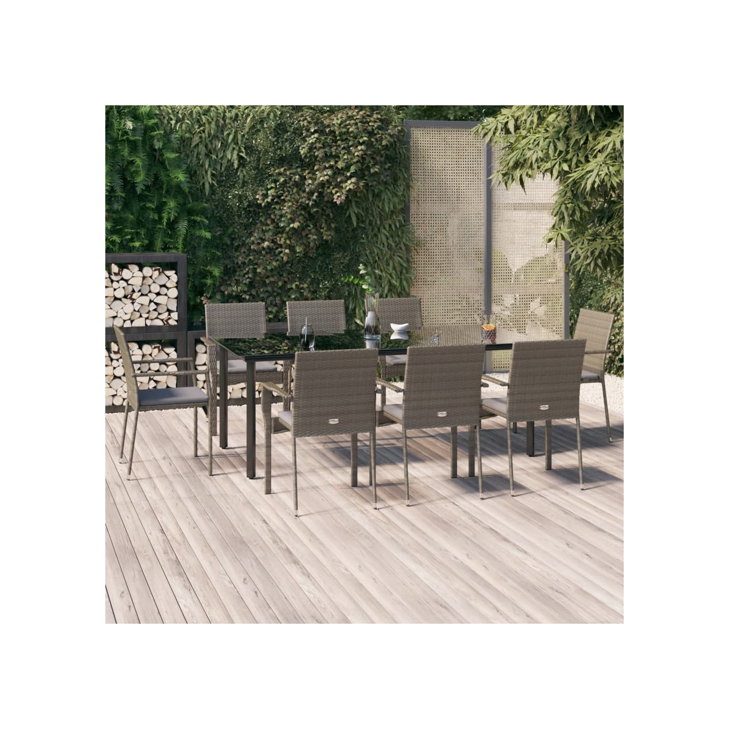 Ensemble à manger de jardin 9pcs et coussins noir et gris