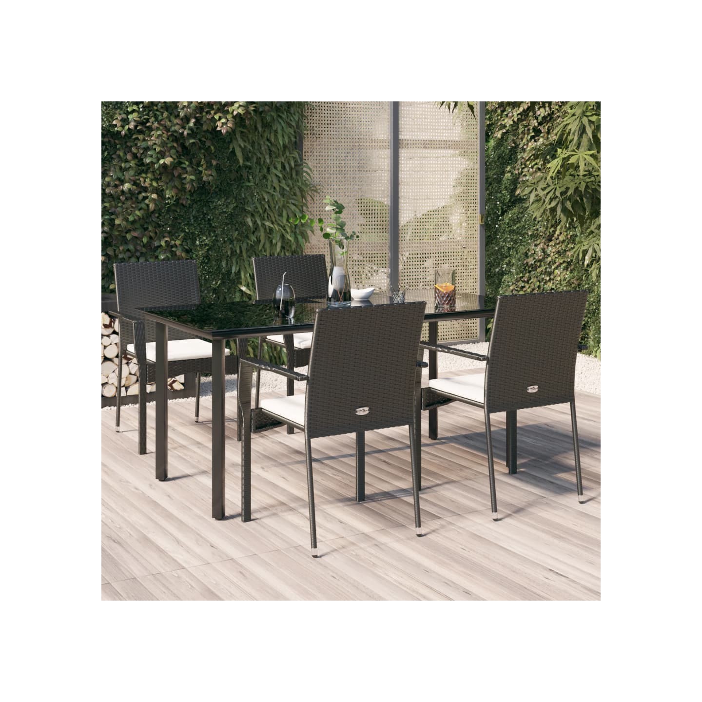 Ensemble à manger de jardin coussins 5pcs Noir Résine tressée