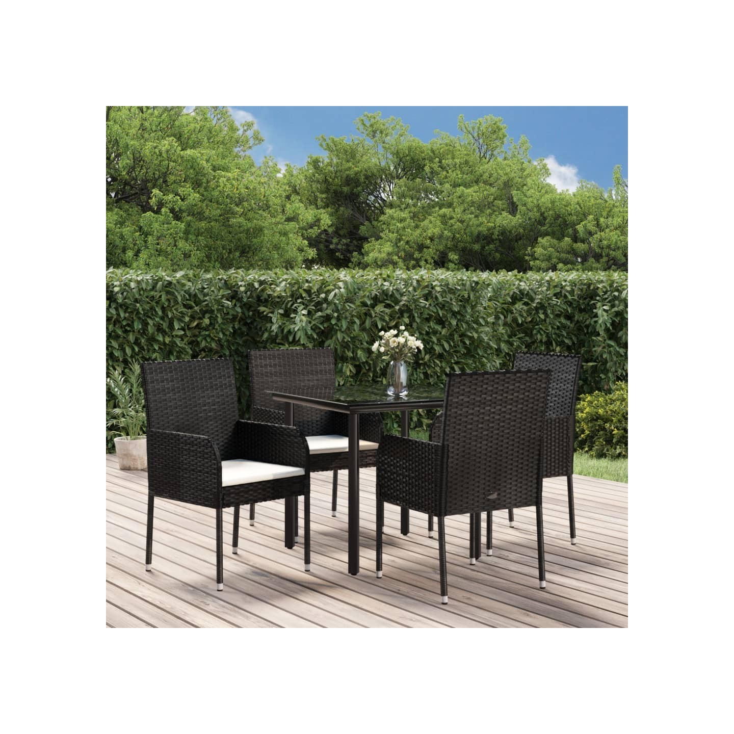 Ensemble à manger de jardin coussins 5pcs Noir Résine tressée