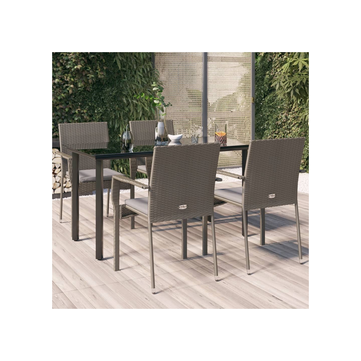 Ensemble à manger de jardin coussins 5 pcs noir et gris