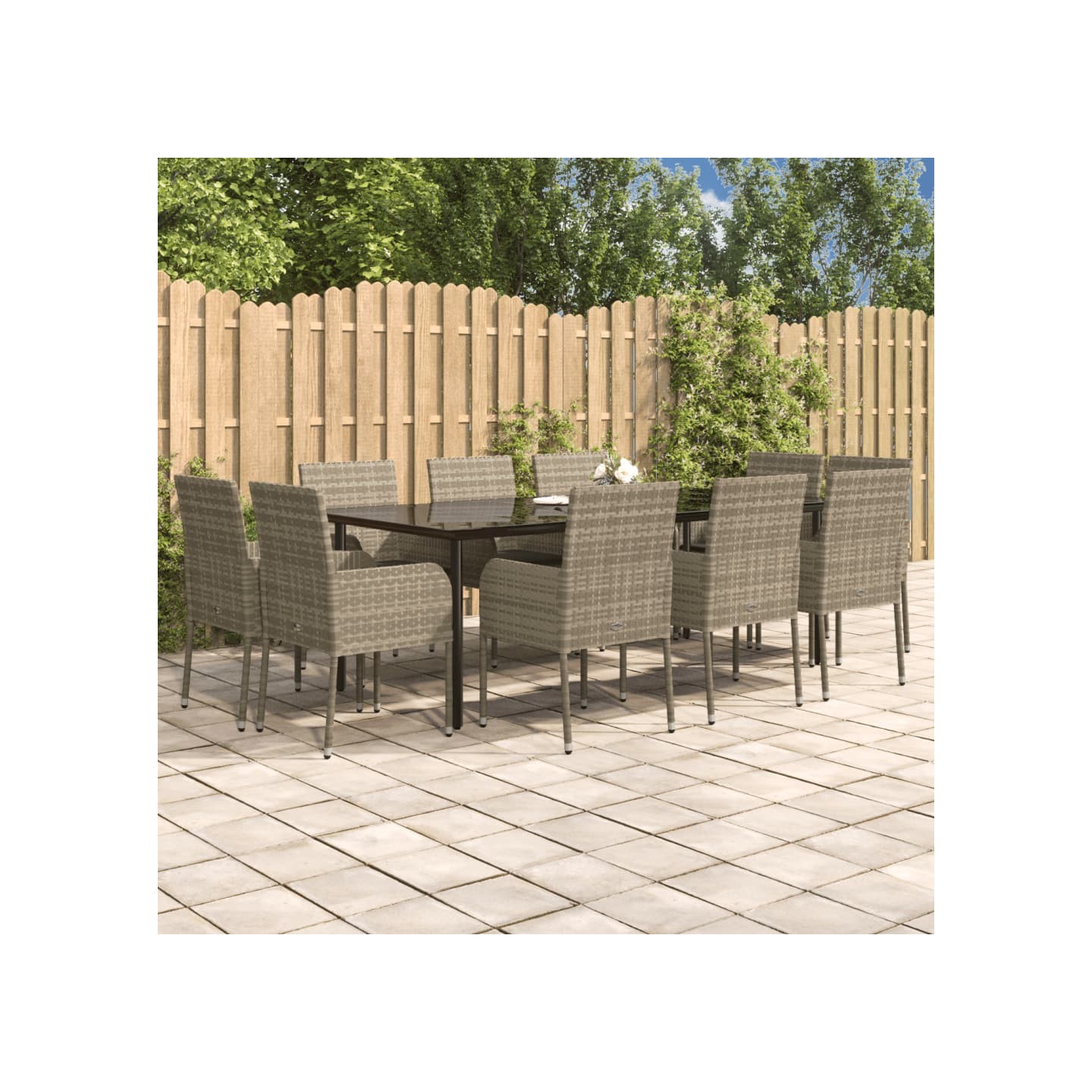 Ensemble à manger jardin 11 pcs avec coussins noir et gris