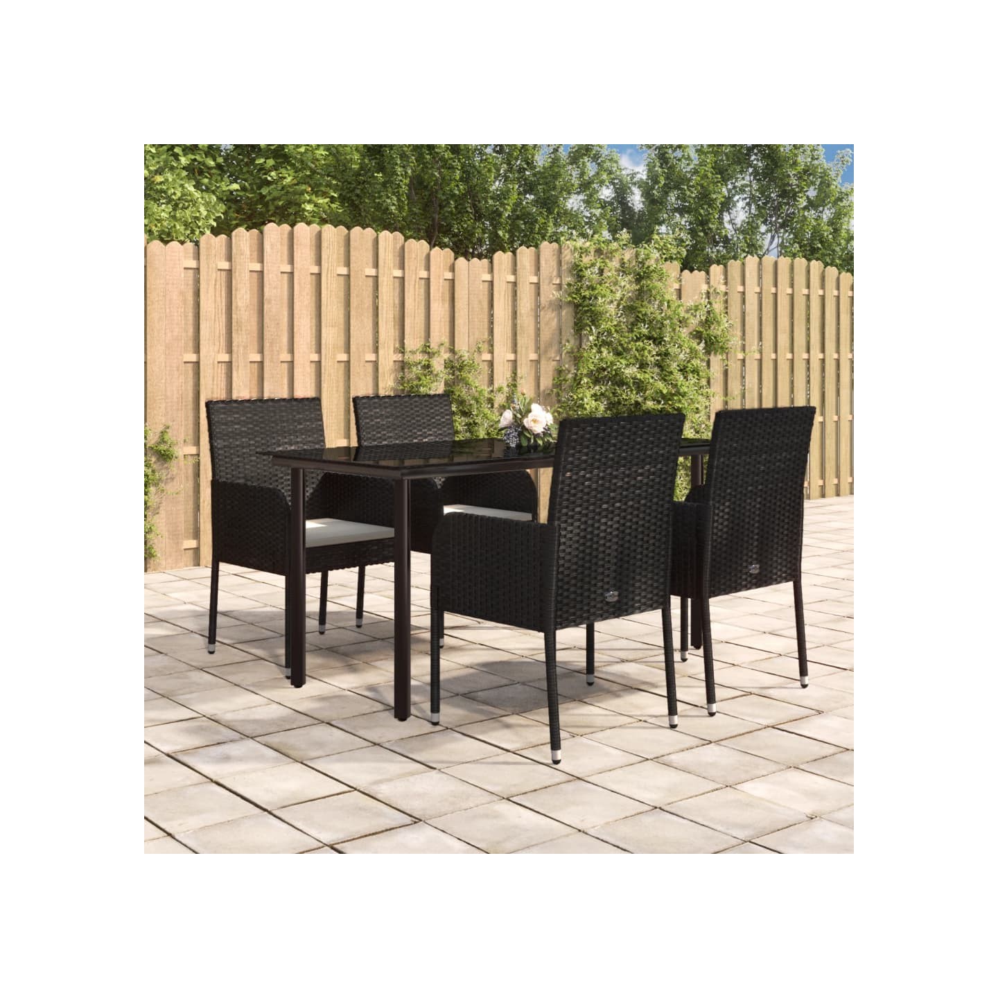 Ensemble à manger de jardin coussins 5pcs Noir Résine tressée