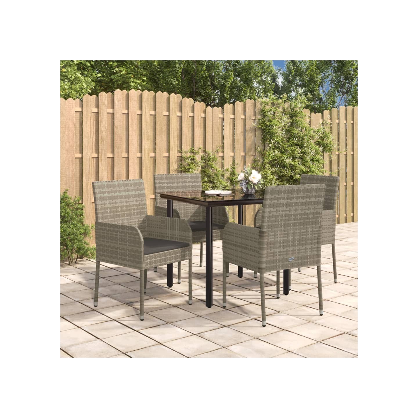 Ensemble à manger de jardin coussins 5 pcs noir et gris