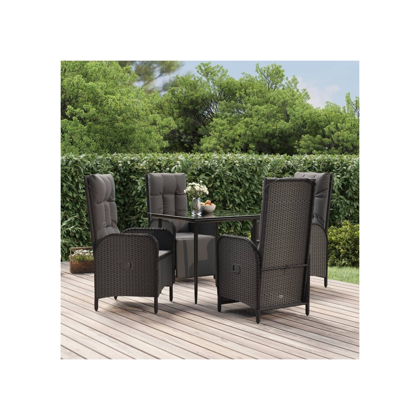 Ensemble à manger de jardin coussins 5pcs Noir Résine tressée