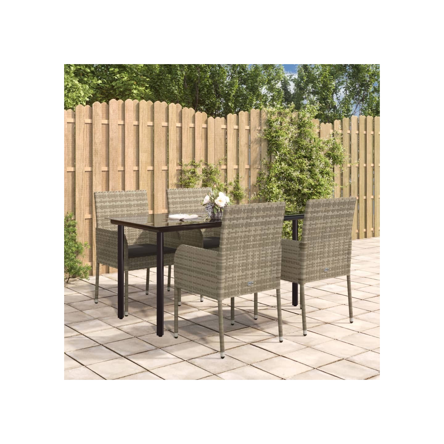 Ensemble à manger de jardin coussins 5 pcs noir et gris