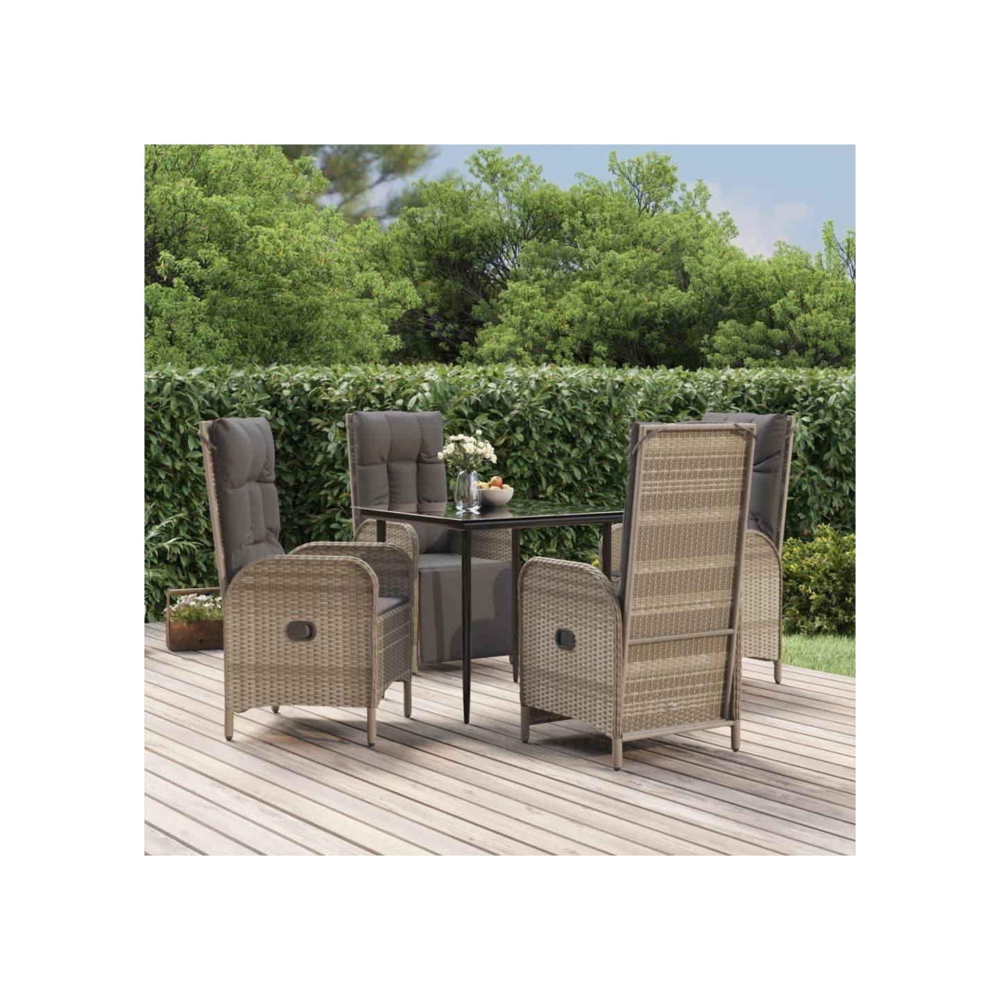 Ensemble à manger de jardin coussins 5 pcs noir et gris