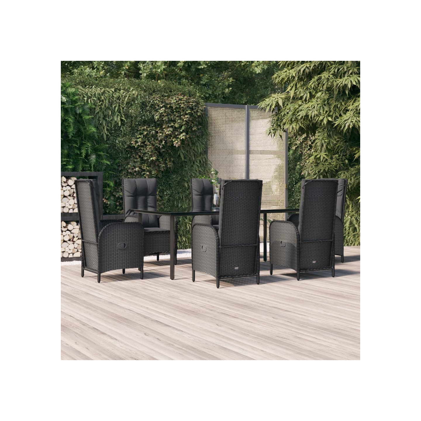 Ensemble à manger de jardin coussins 7pcs Noir Résine tressée