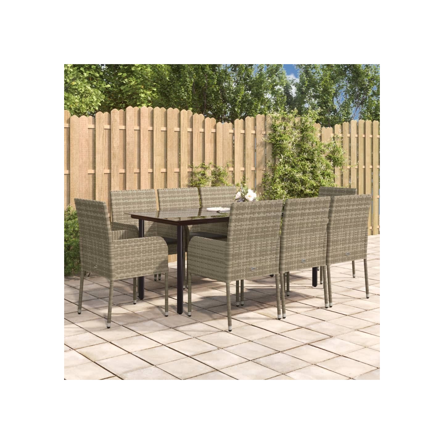 Ensemble à manger de jardin 9pcs et coussins noir et gris