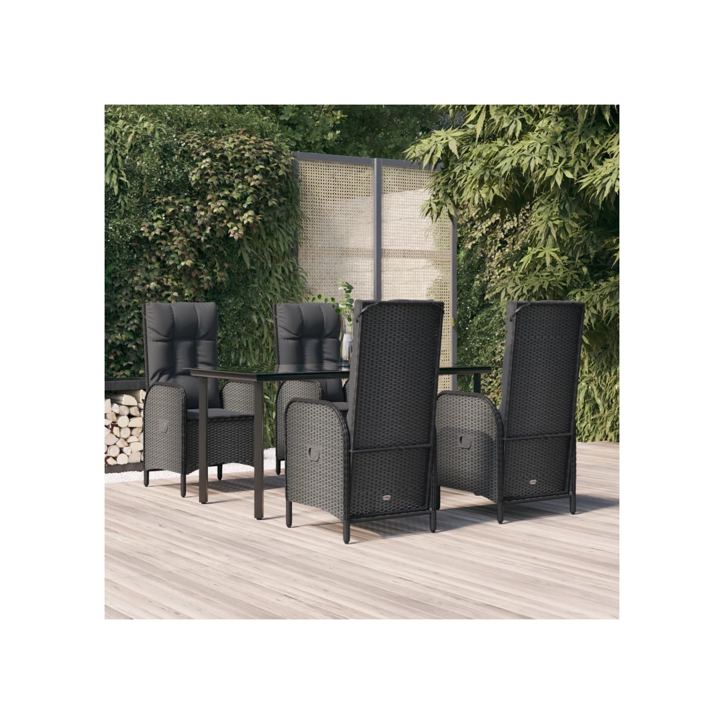 Ensemble à manger de jardin coussins 5pcs Noir Résine tressée