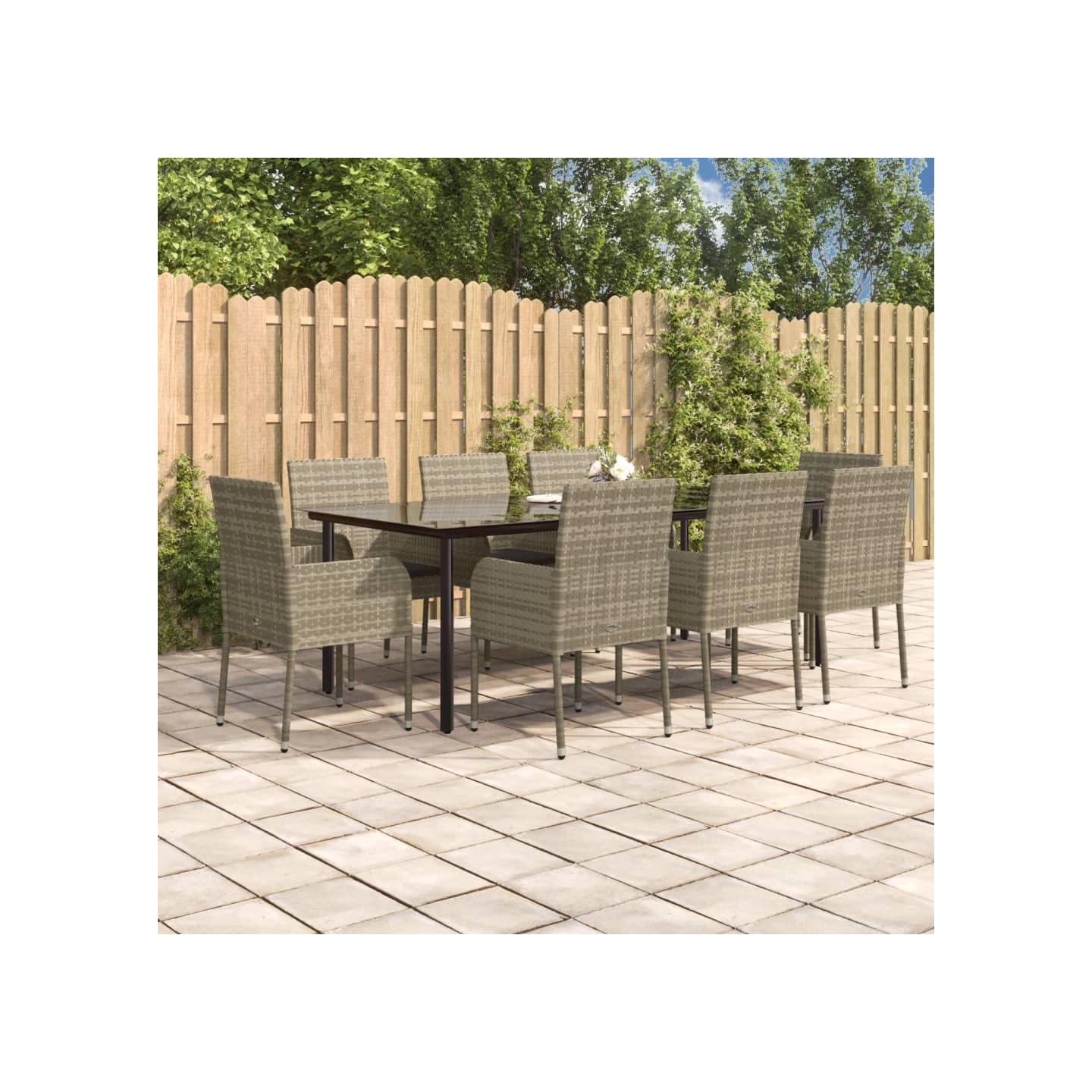 Ensemble à manger de jardin 9pcs et coussins noir et gris