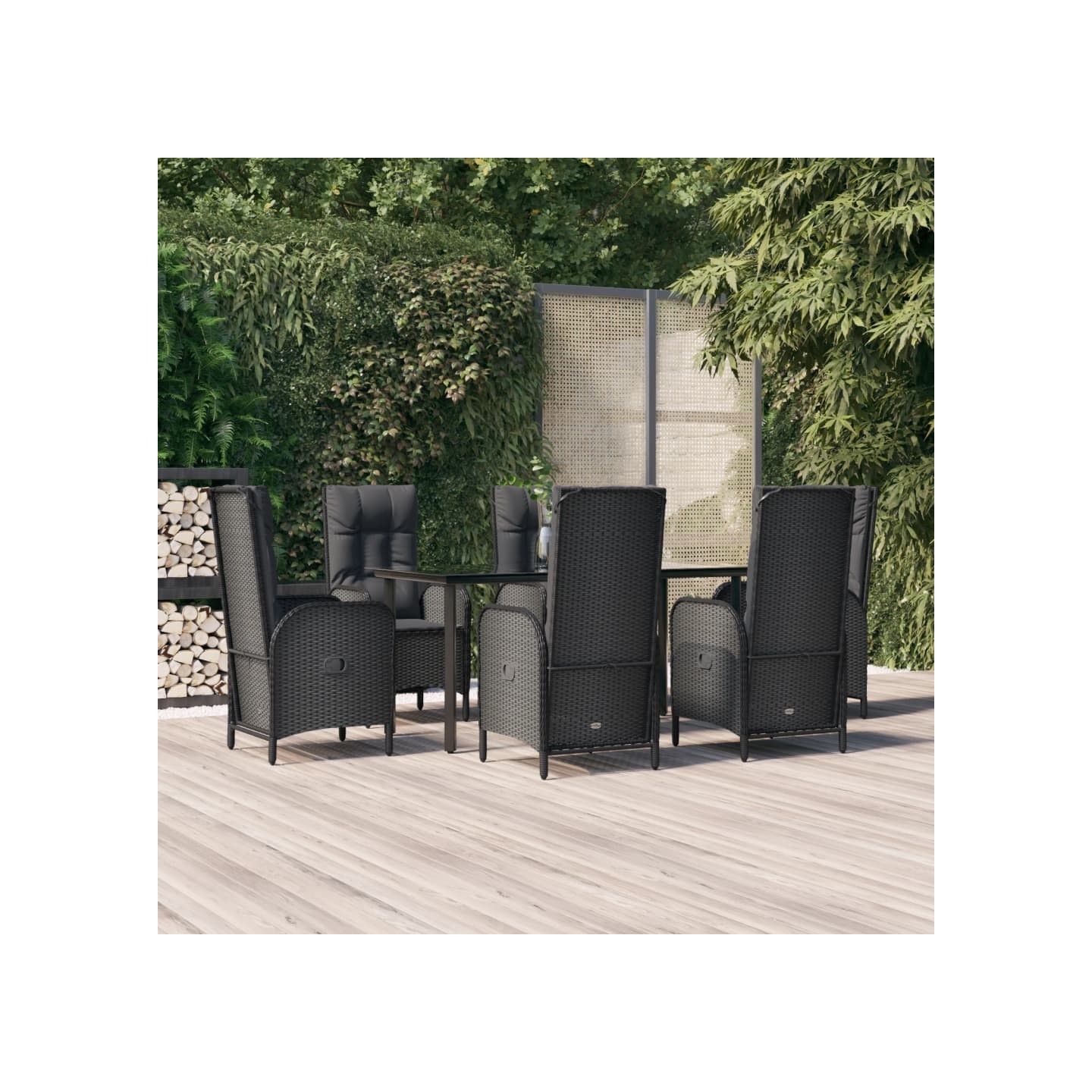 Ensemble à manger de jardin coussins 7pcs Noir Résine tressée