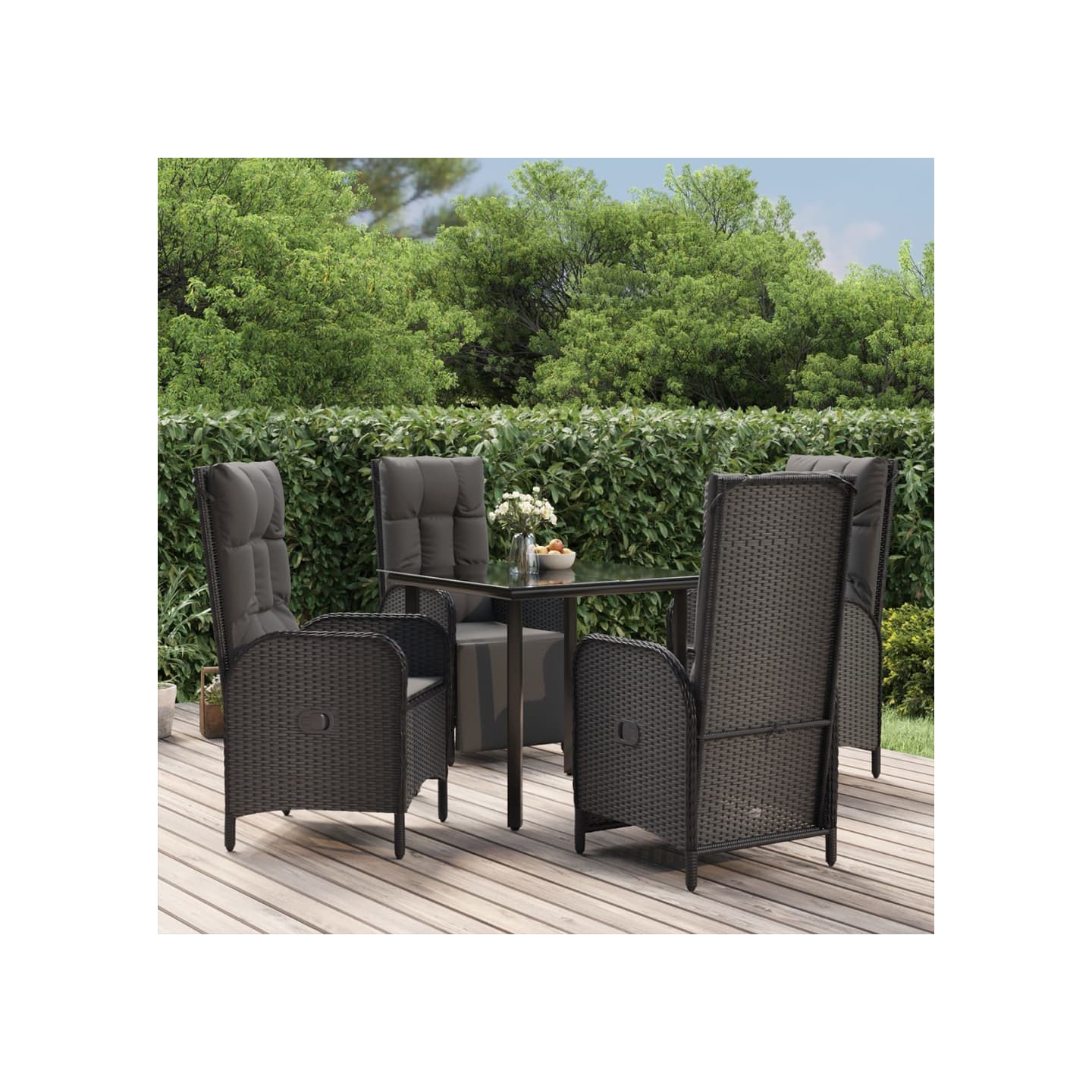 Ensemble à manger de jardin coussins 5pcs Noir Résine tressée