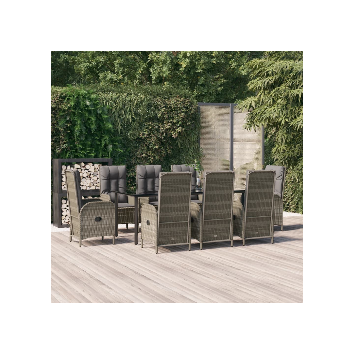 Ensemble à manger de jardin 9pcs et coussins noir et gris