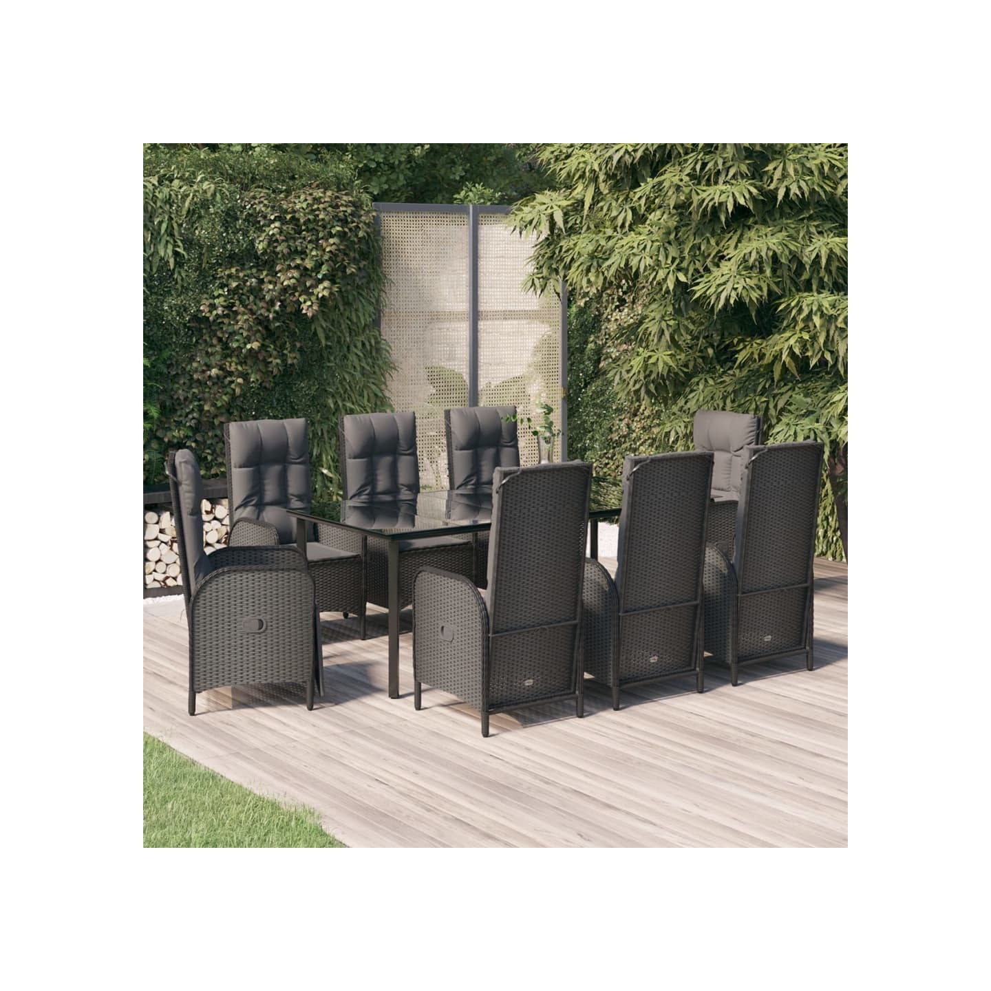 Ensemble à manger jardin 9pcs et coussins noir résine tressée