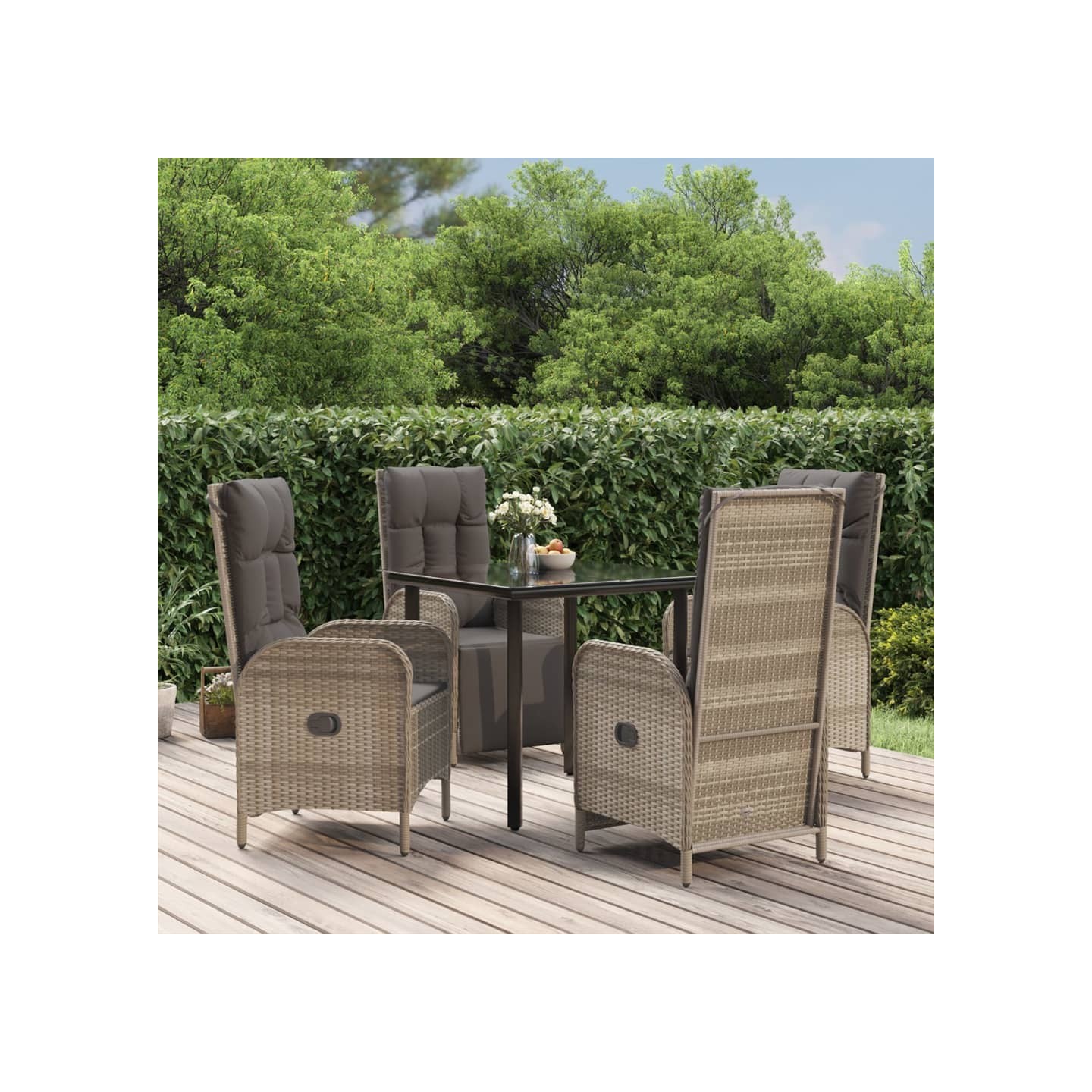 Ensemble à manger de jardin coussins 5 pcs noir et gris