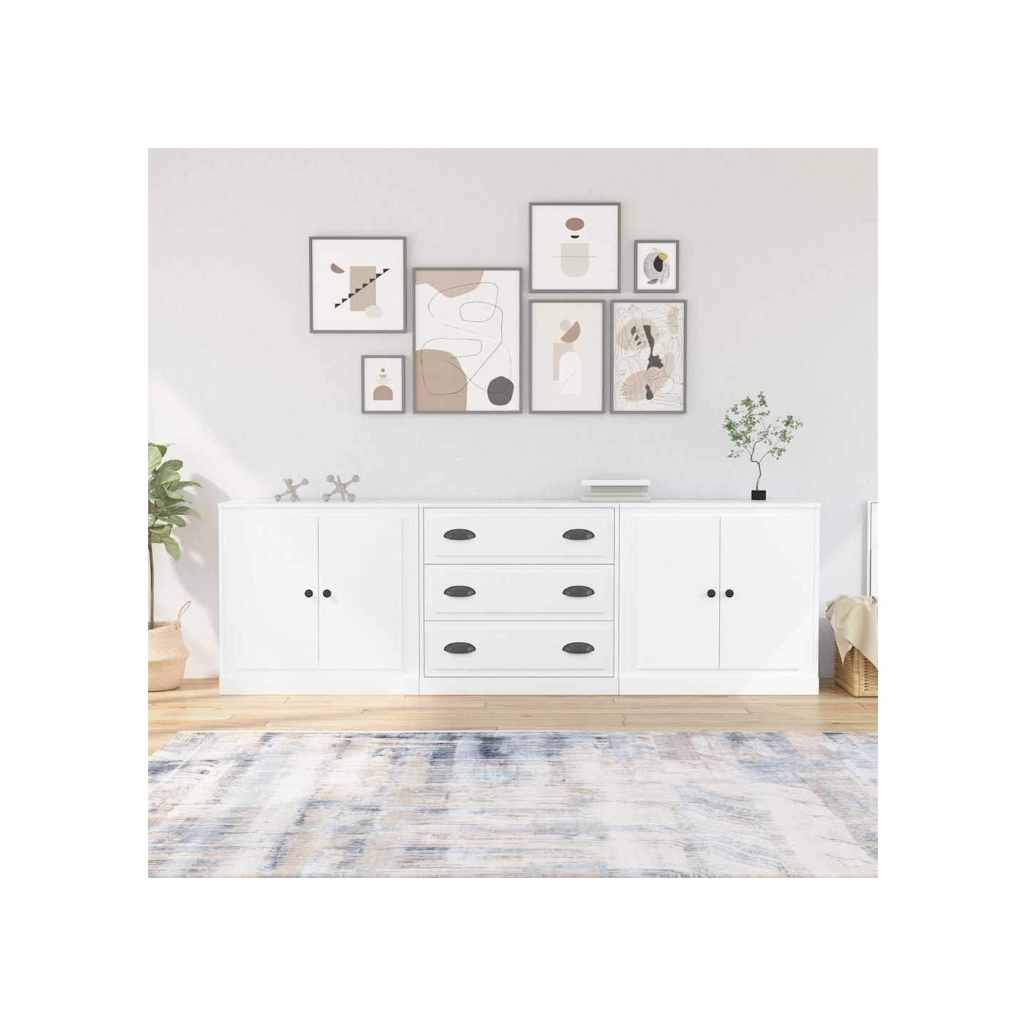 Buffets 3 pcs Blanc Bois d'ingénierie