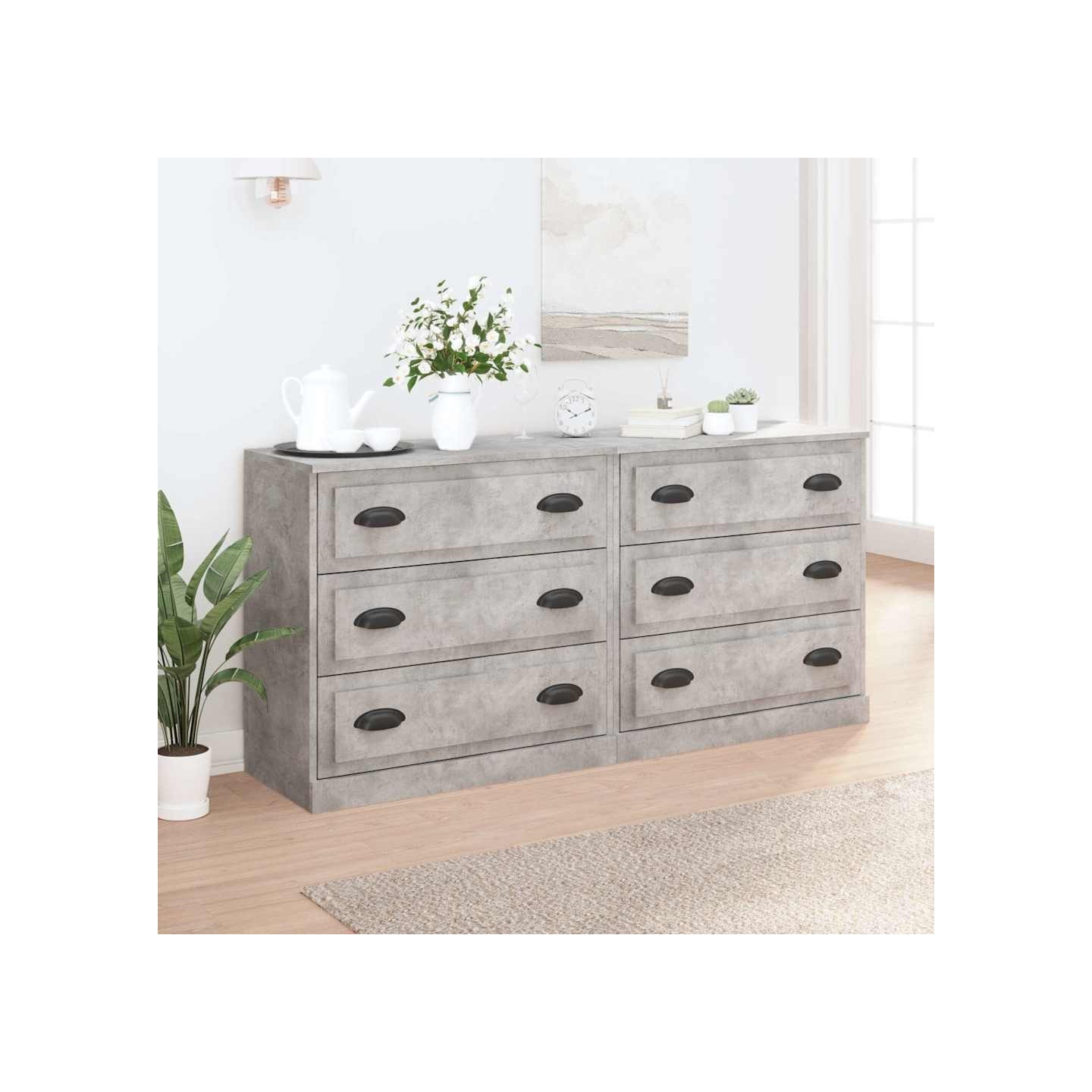 Buffets 2 pcs gris béton bois d'ingénierie