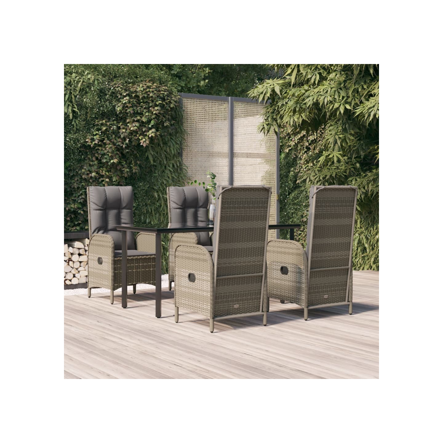 Ensemble à manger de jardin coussins 5 pcs noir et gris