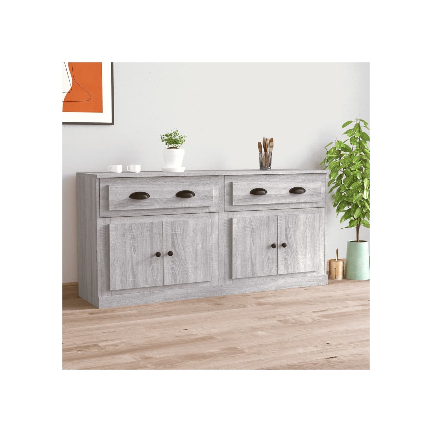 Buffets 2 pcs sonoma gris bois d'ingénierie