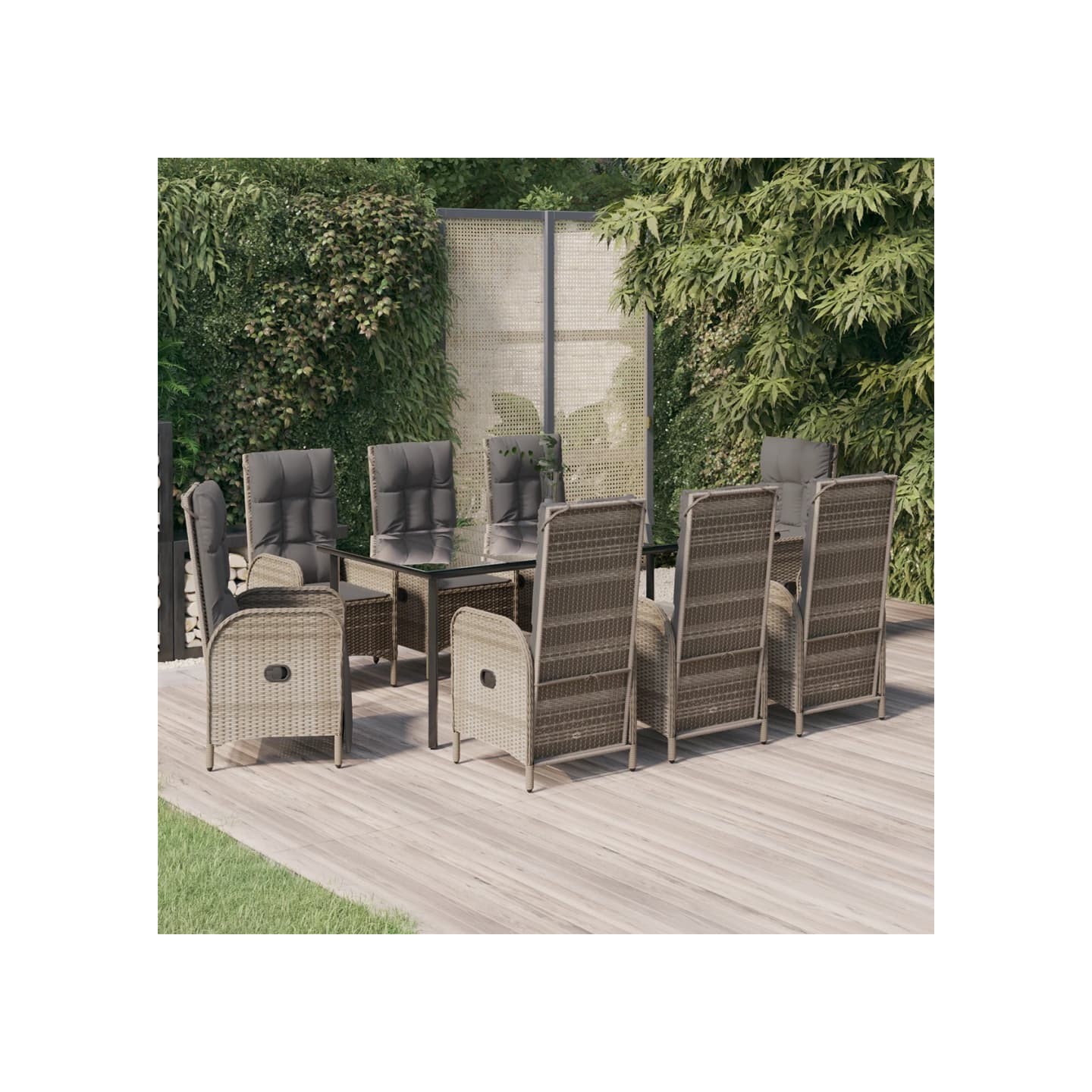 Ensemble à manger de jardin 9pcs et coussins noir et gris