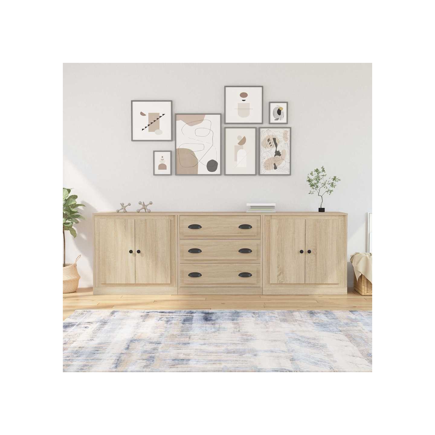 Buffets 3 pcs Chêne sonoma Bois d'ingénierie