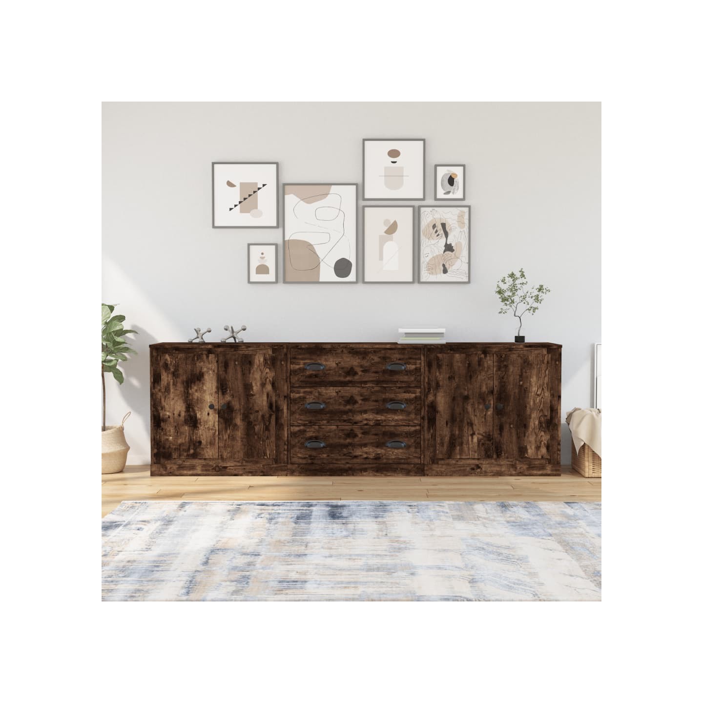 Buffets 3 pcs Chêne fumé Bois d'ingénierie