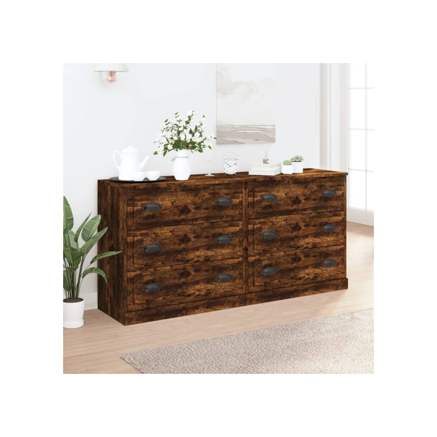 Buffets 2 pcs chêne fumé bois d'ingénierie