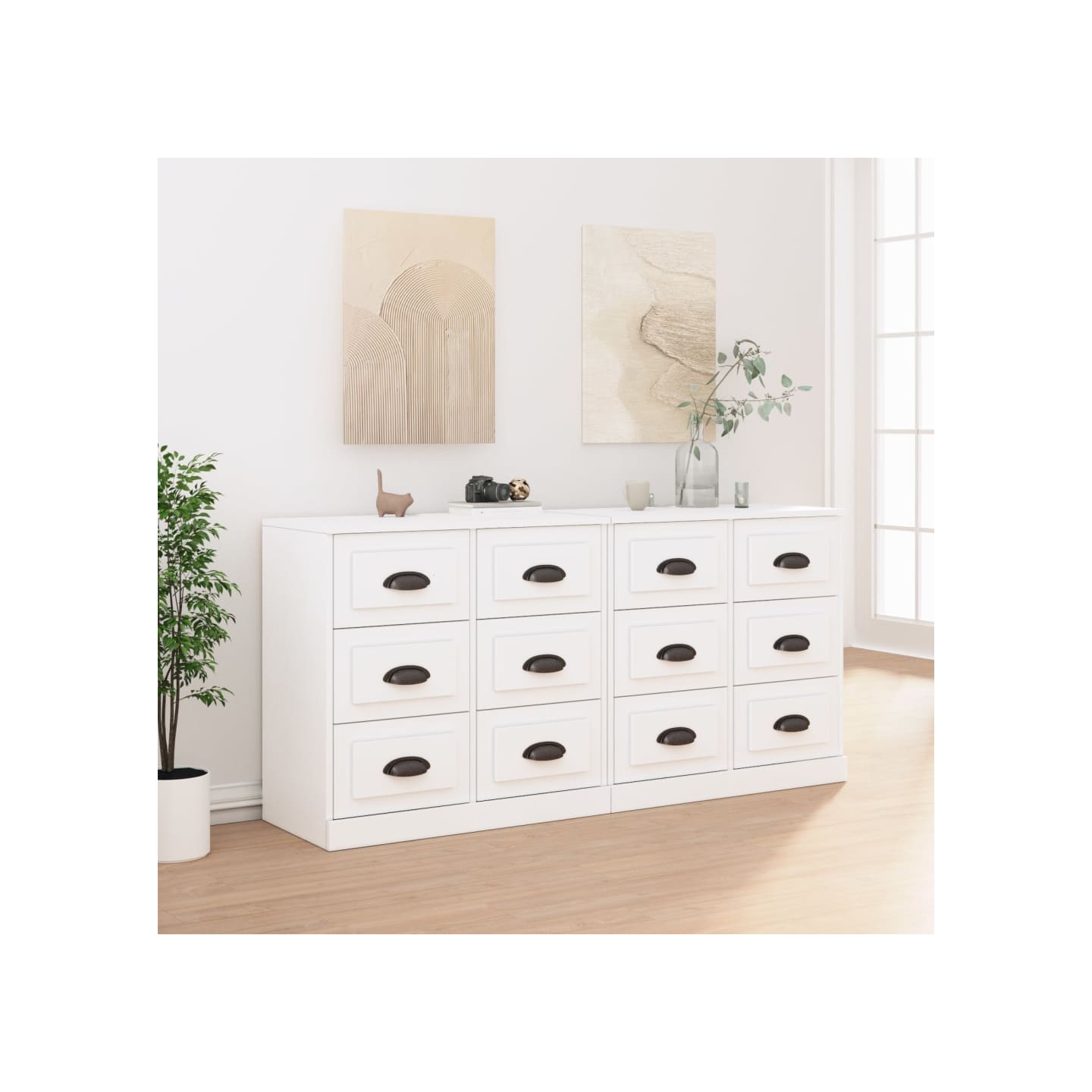 Buffets 2 pcs blanc bois d'ingénierie