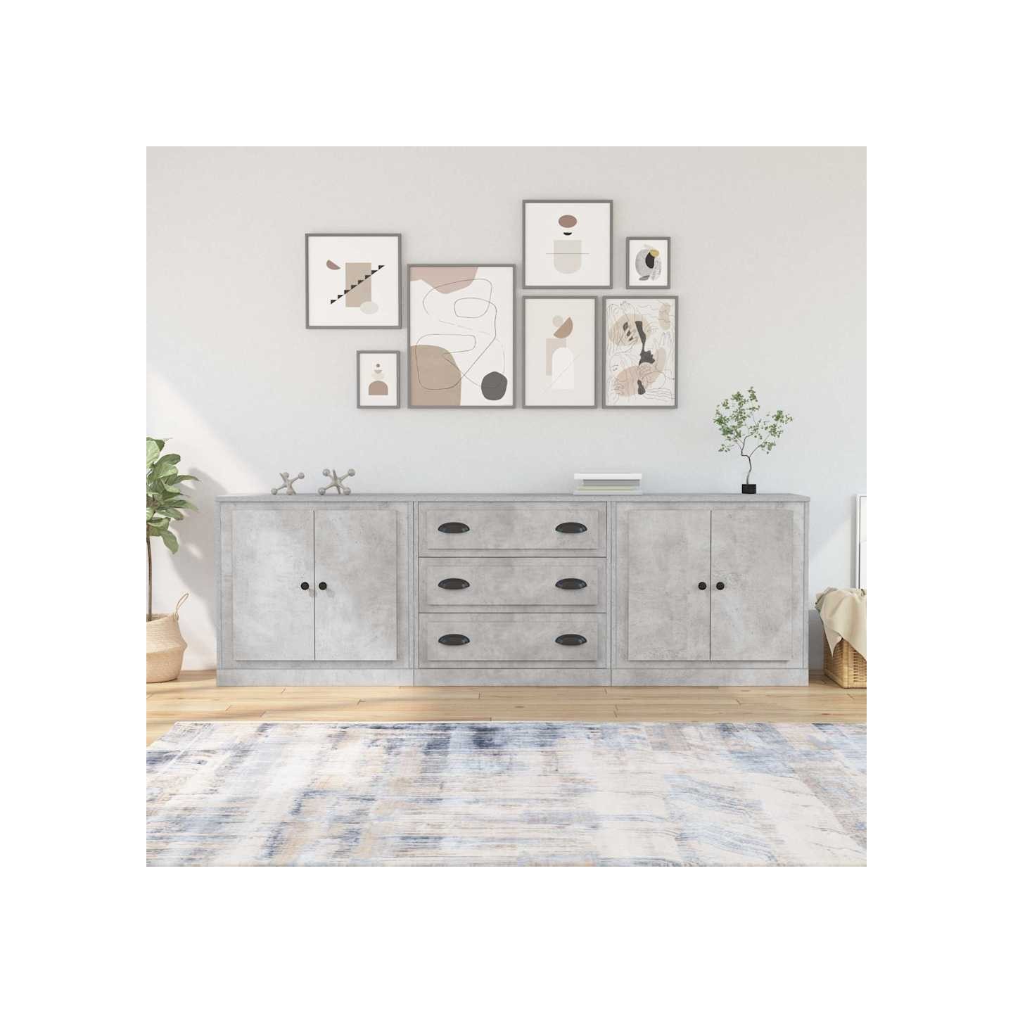 Buffets 3 pcs gris béton bois d'ingénierie