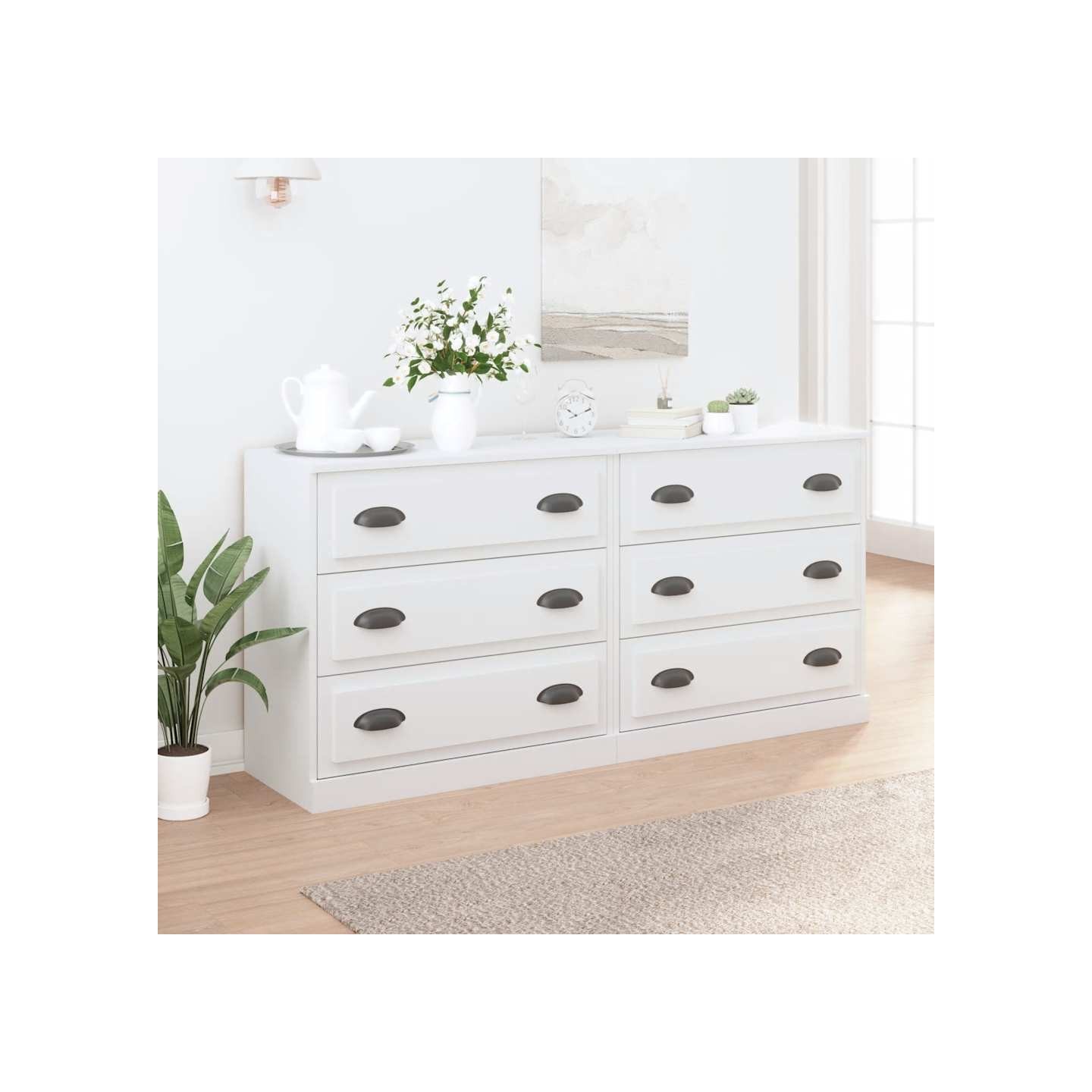 Buffets 2 pcs blanc bois d'ingénierie