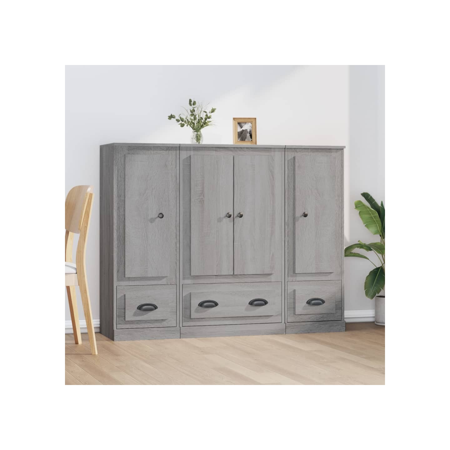 Buffets 3 pcs sonoma gris bois d'ingénierie