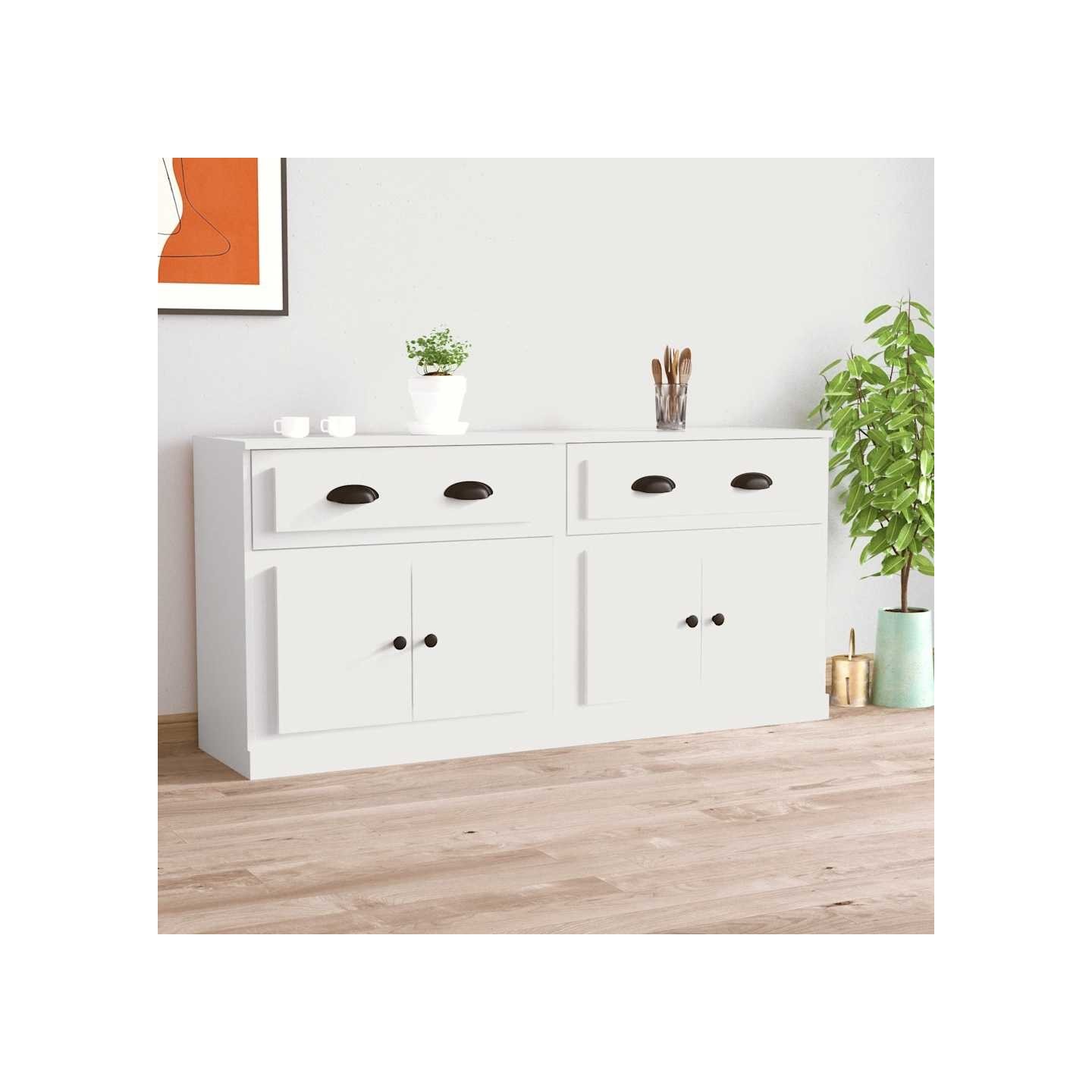 Buffets 2 pcs blanc bois d'ingénierie