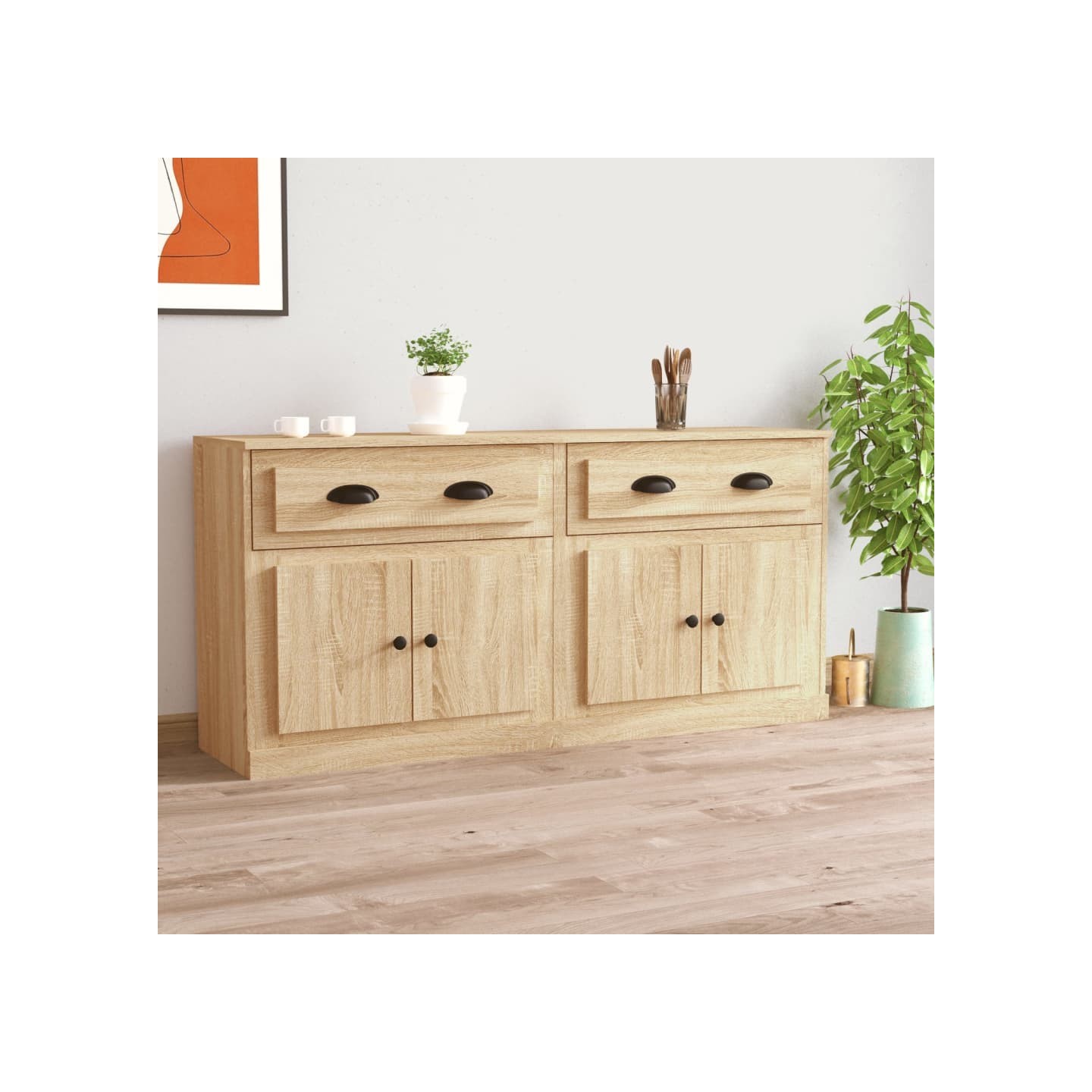 Buffets 2 pcs chêne sonoma bois d'ingénierie
