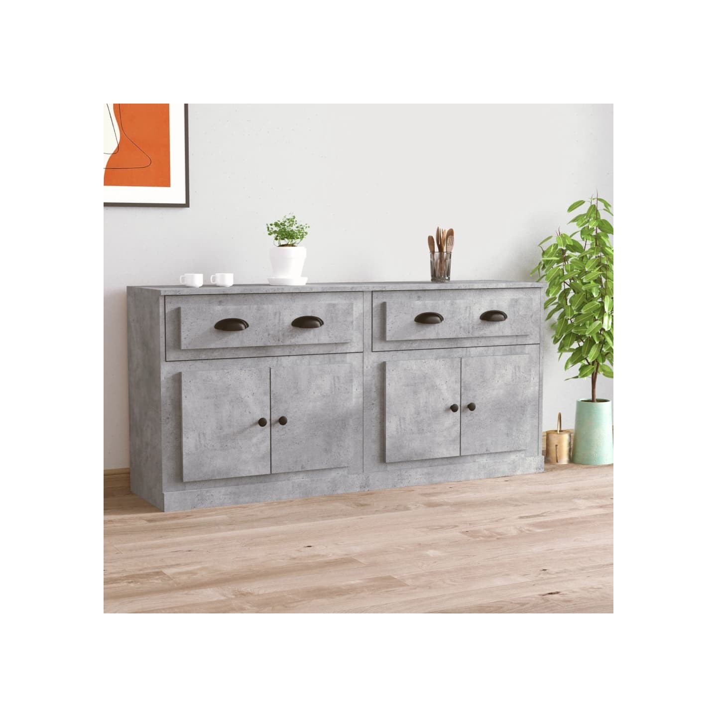 Buffets 2 pcs gris béton bois d'ingénierie