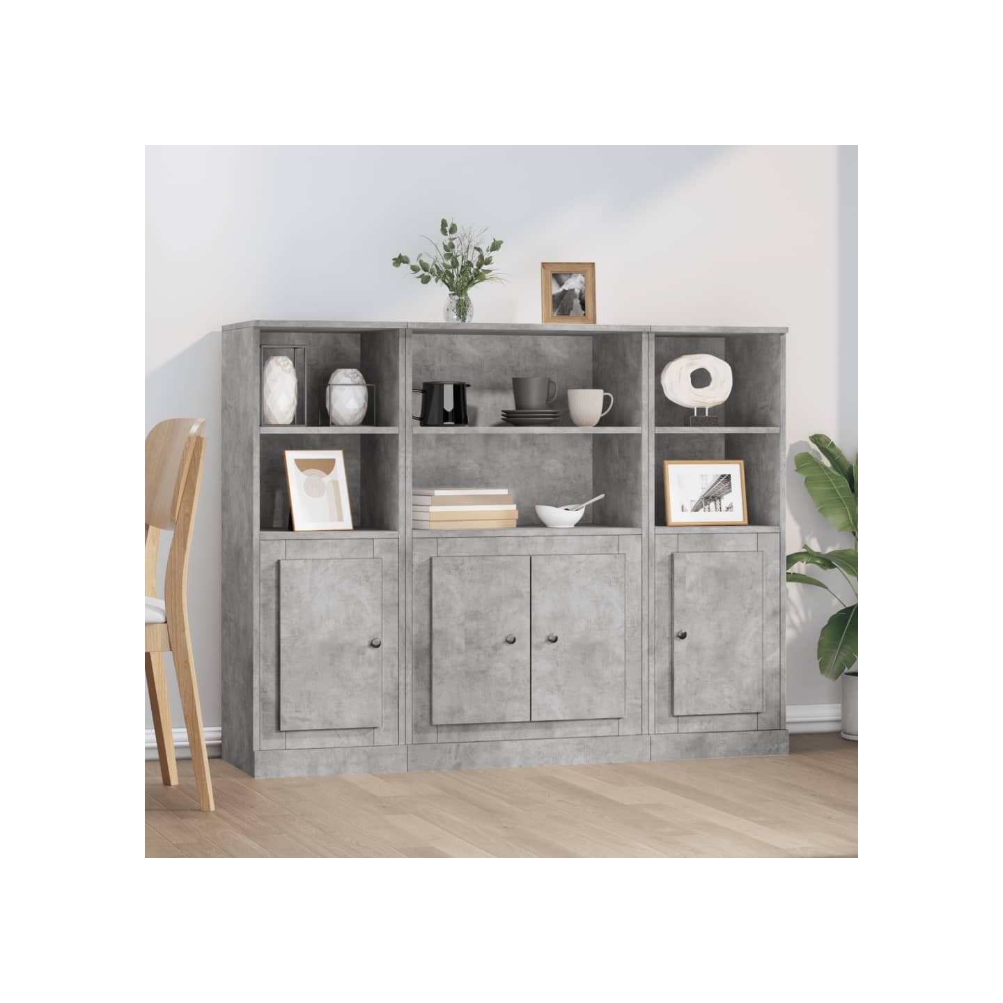 Buffets 3 pcs gris béton bois d'ingénierie
