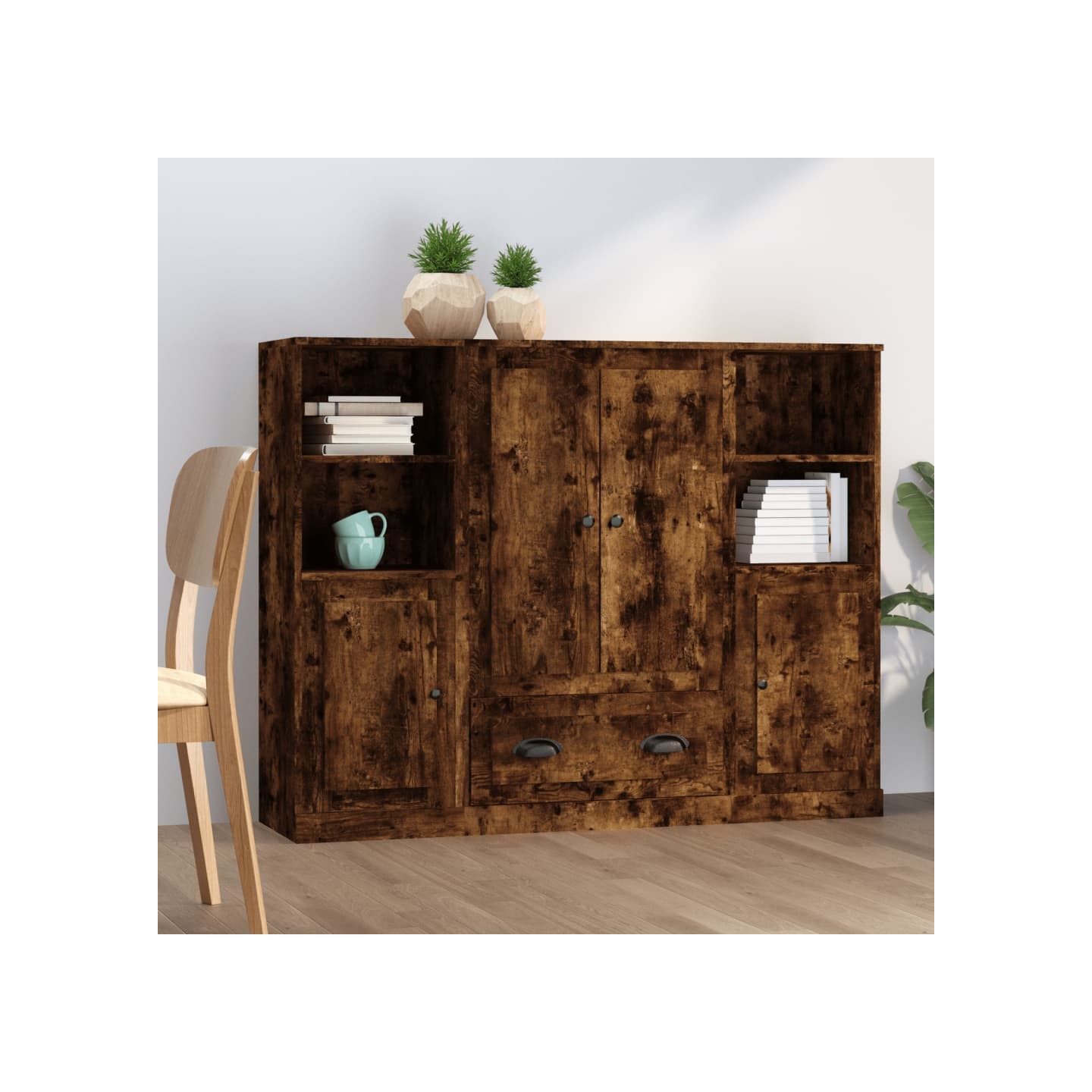 Buffets 3 pcs chêne fumé bois d'ingénierie