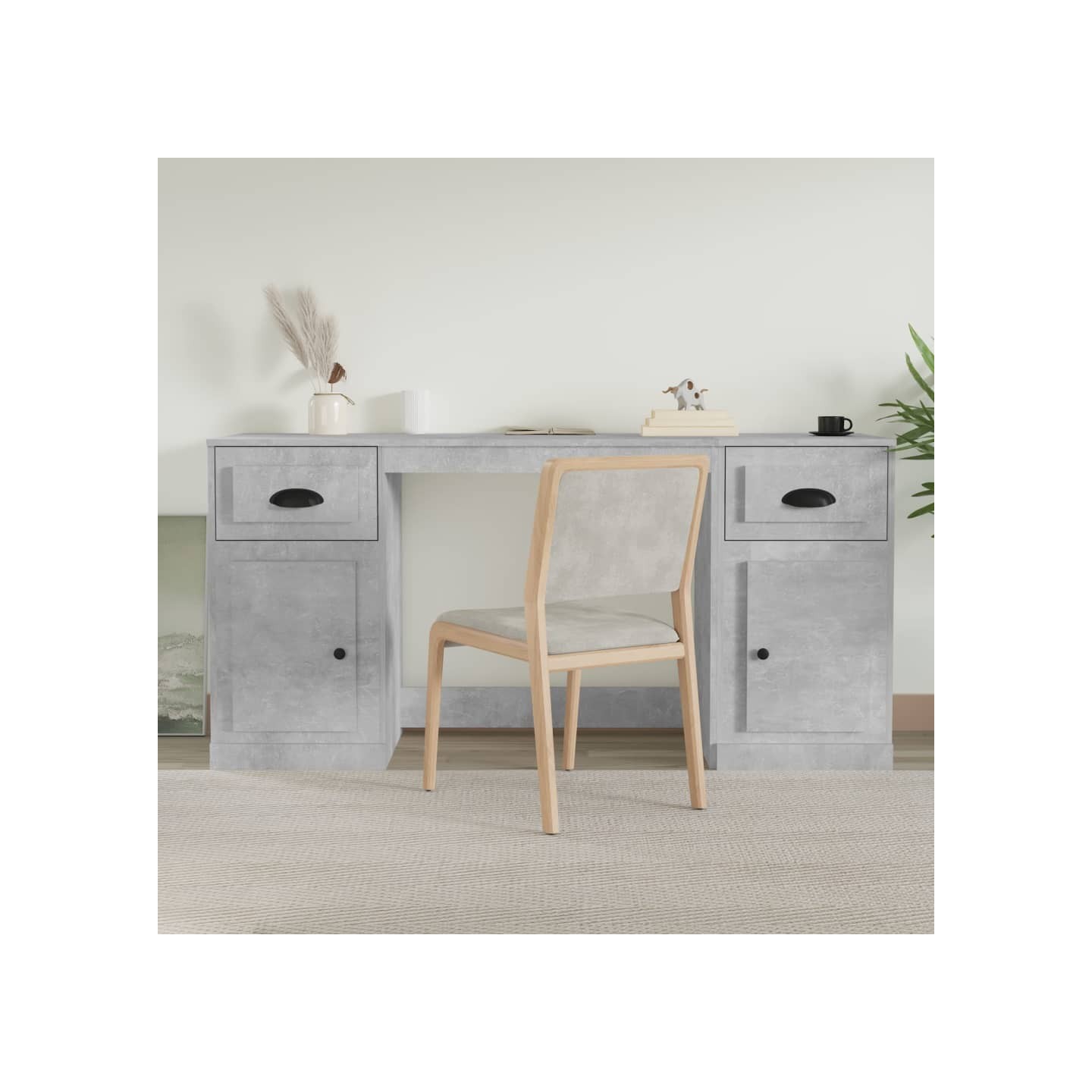 Bureau avec armoire gris béton bois d'ingénierie