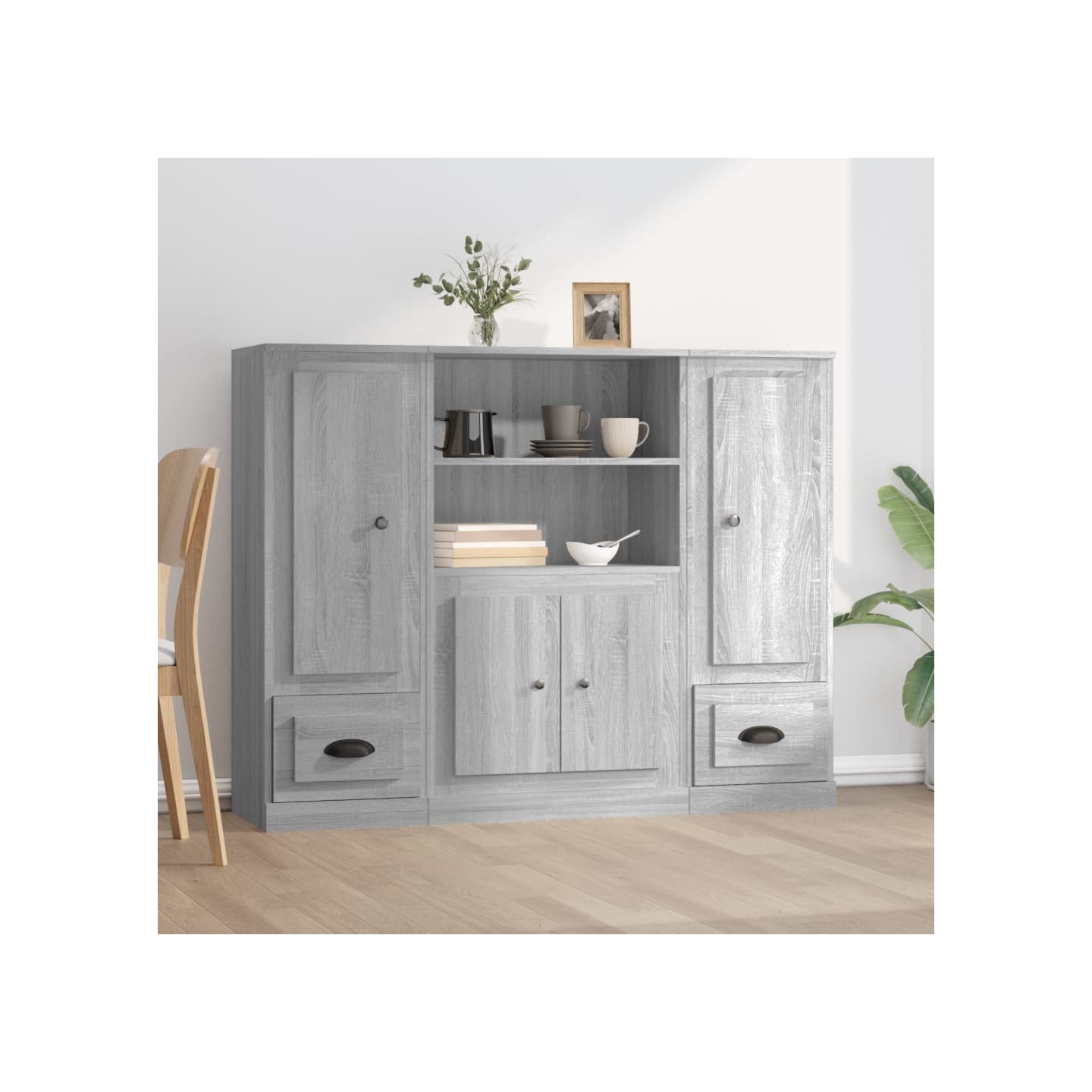 Buffets 3 pcs sonoma gris bois d'ingénierie