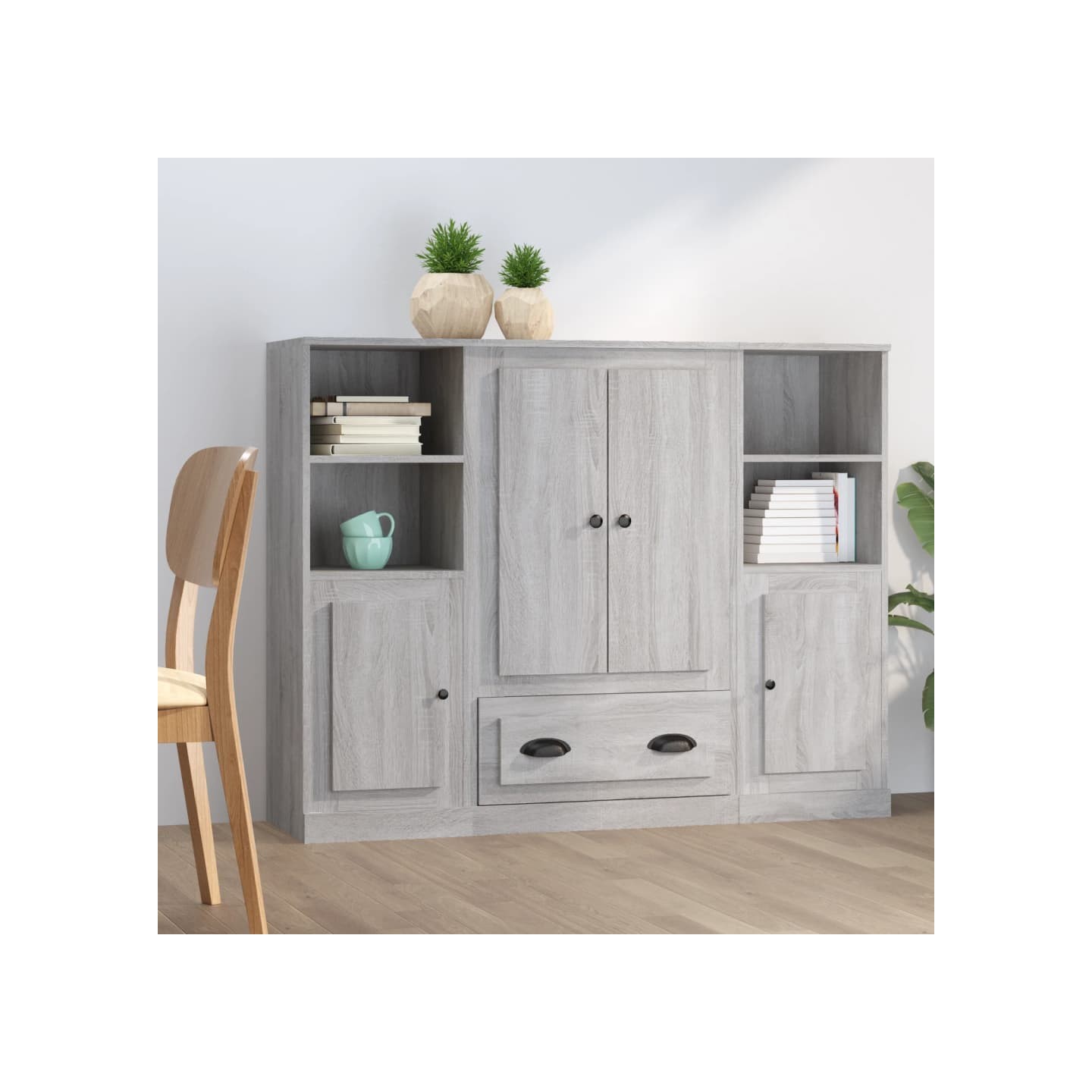 Buffets 3 pcs sonoma gris bois d'ingénierie