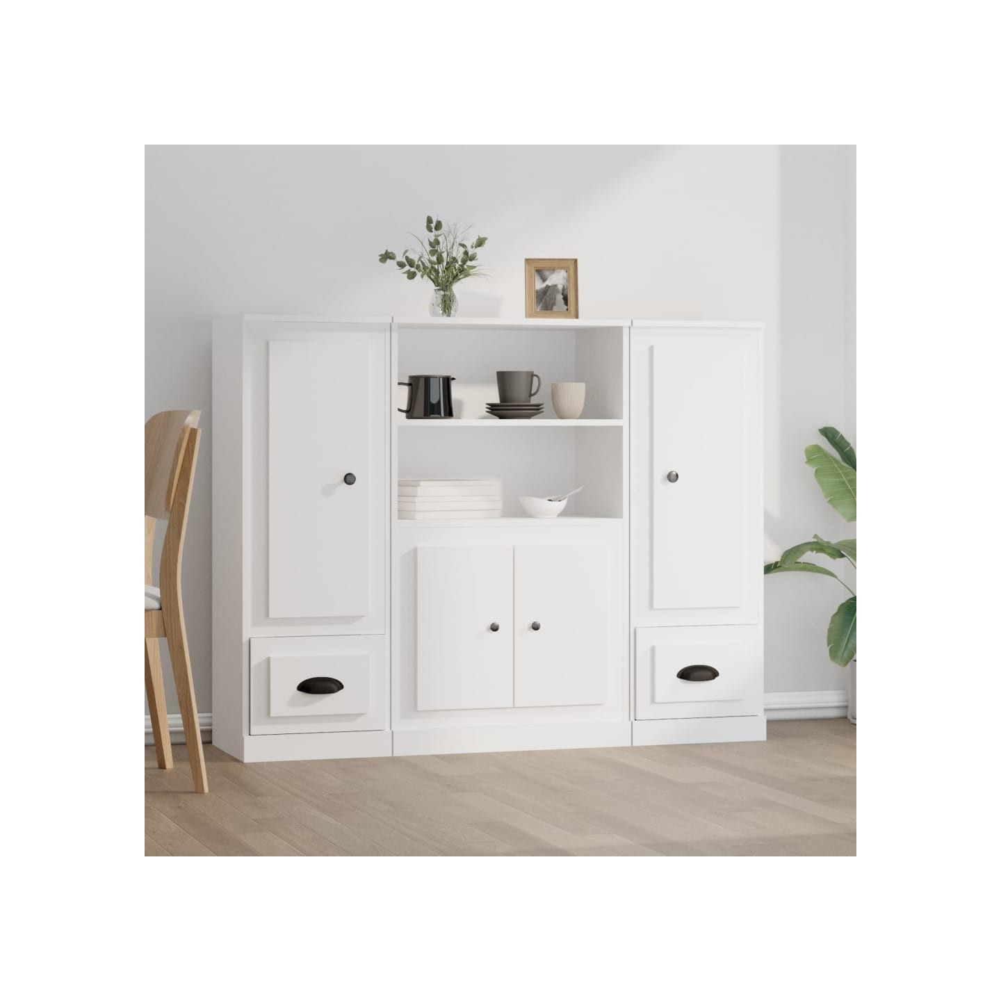 Buffets 3 pcs blanc bois d'ingénierie
