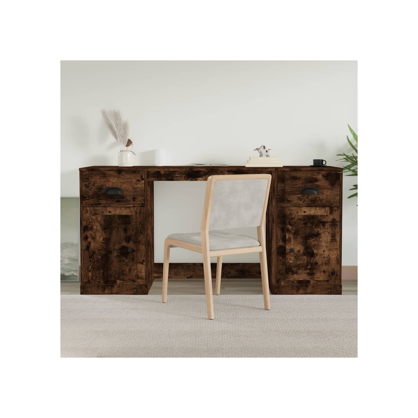 Bureau avec armoire chêne fumé bois d'ingénierie