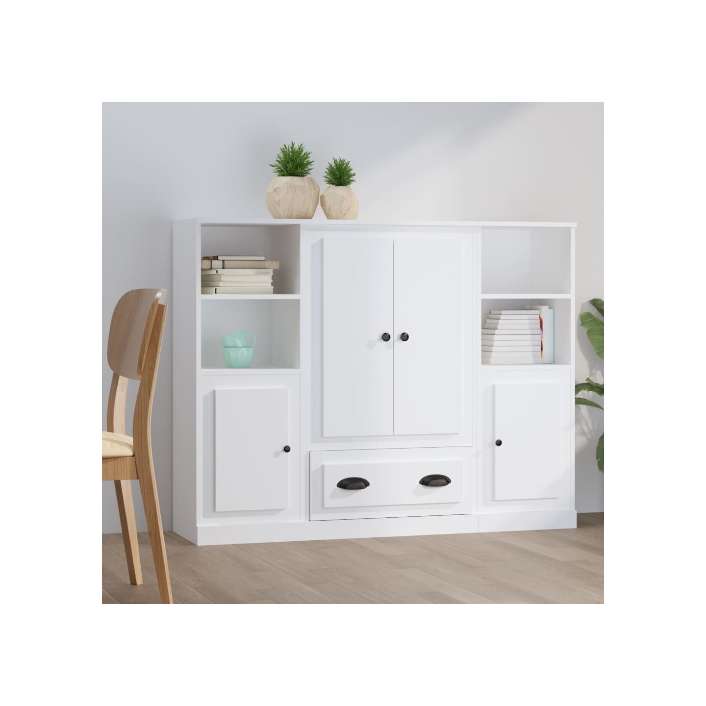 Buffets 3 pcs blanc bois d'ingénierie