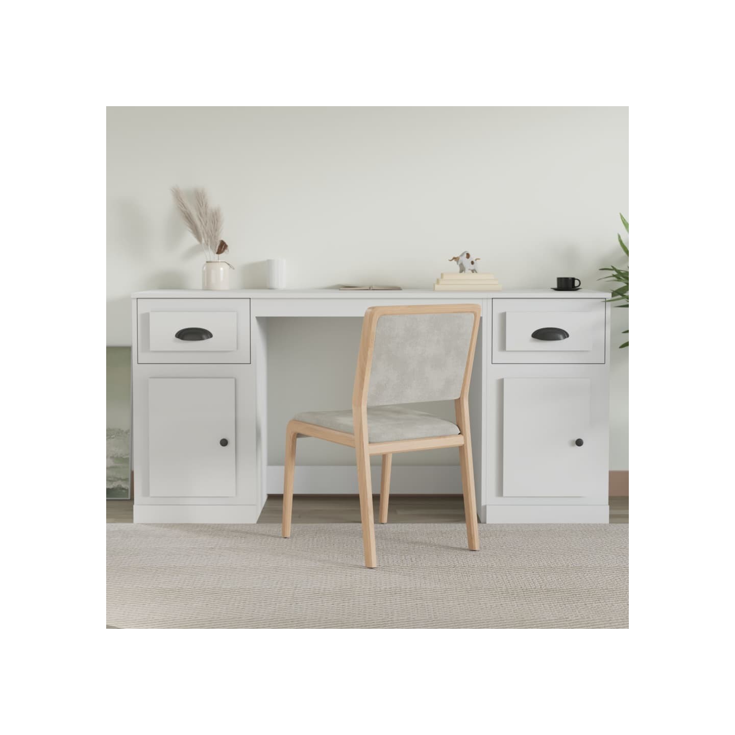 Bureau avec armoire blanc bois d'ingénierie