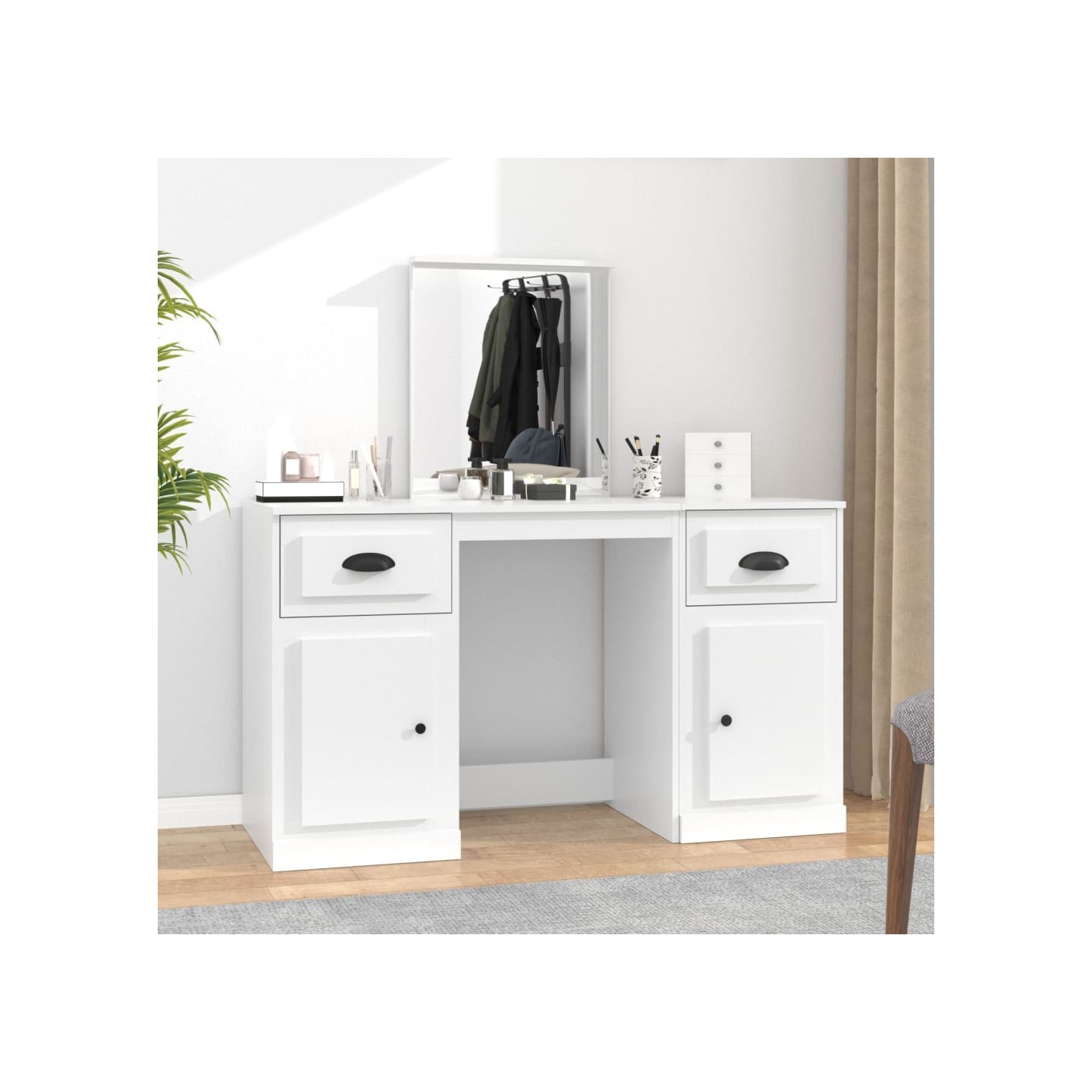 Coiffeuse avec miroir blanc 130x50x132,5 cm